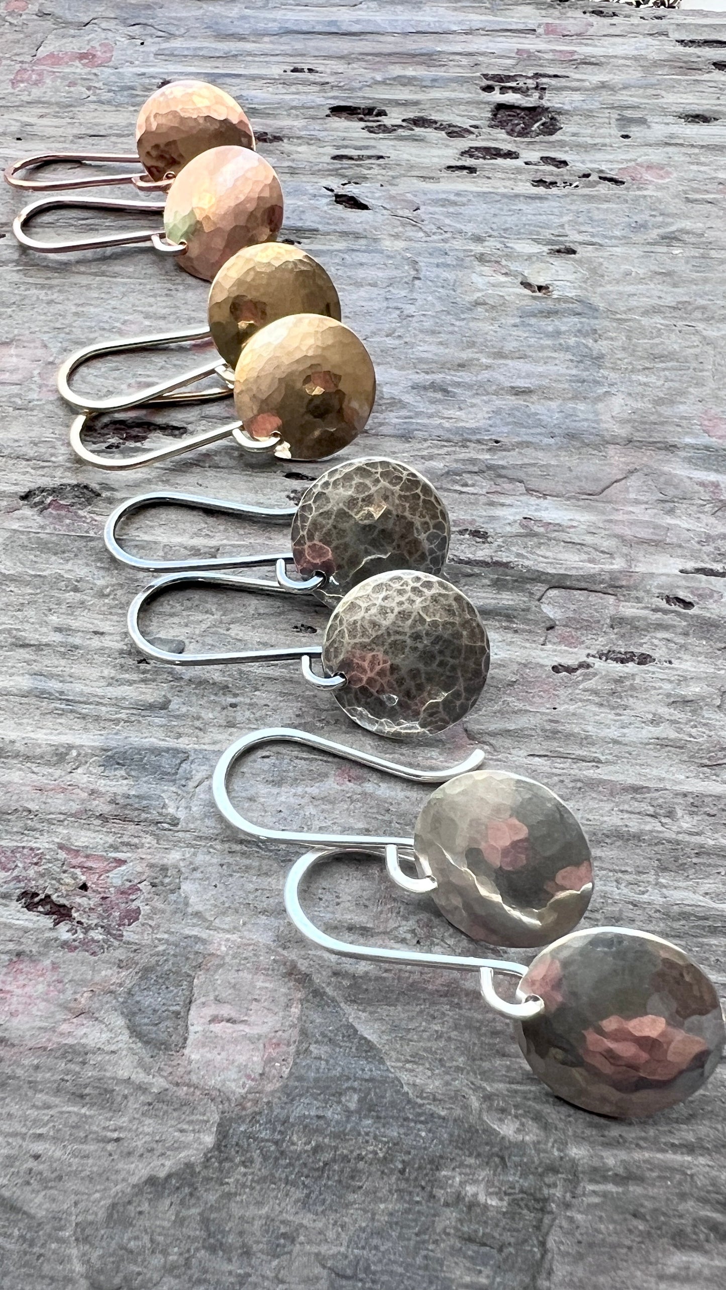 Hammered 14k Rose Goldfill Earrings | Small Hammered Gold or Silver Circle Dangle Earrings