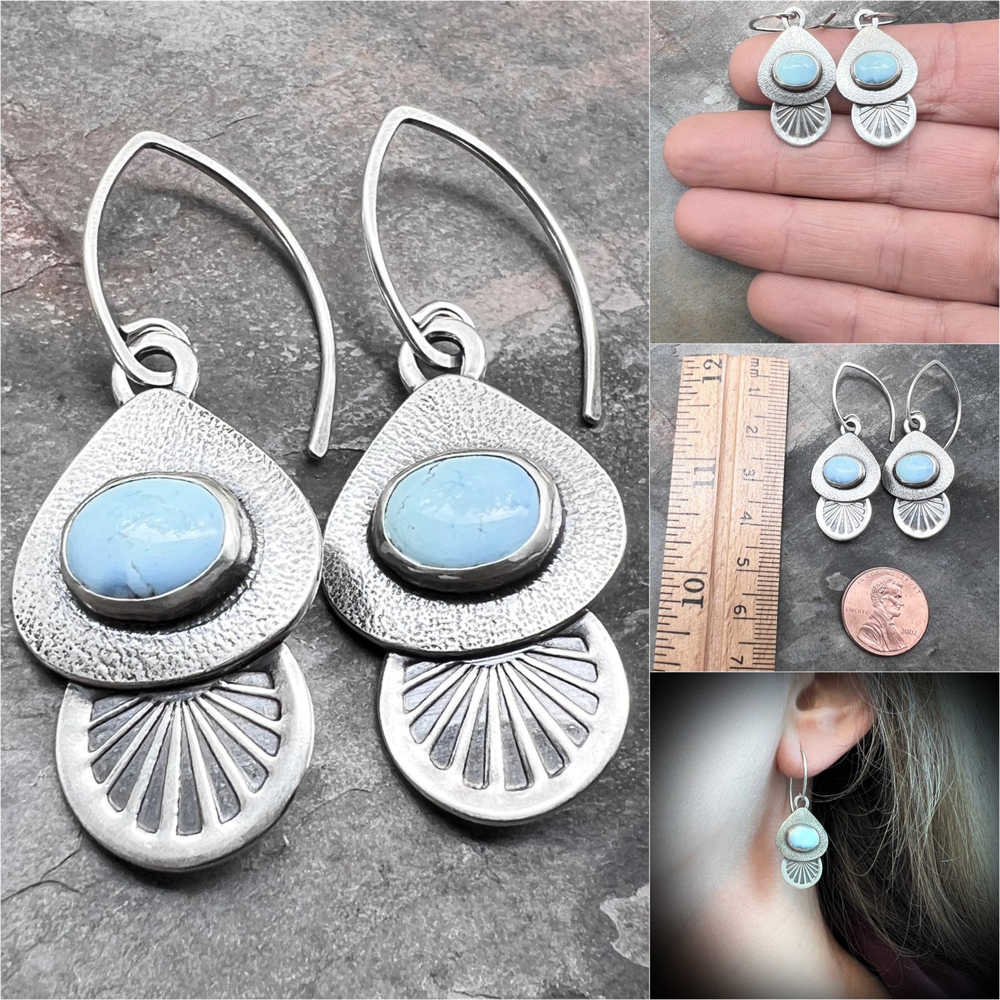 Golden Hill Turquoise Sterling Silver Earrings | Golden Hill Turquoise Stamped Dangle Earrings