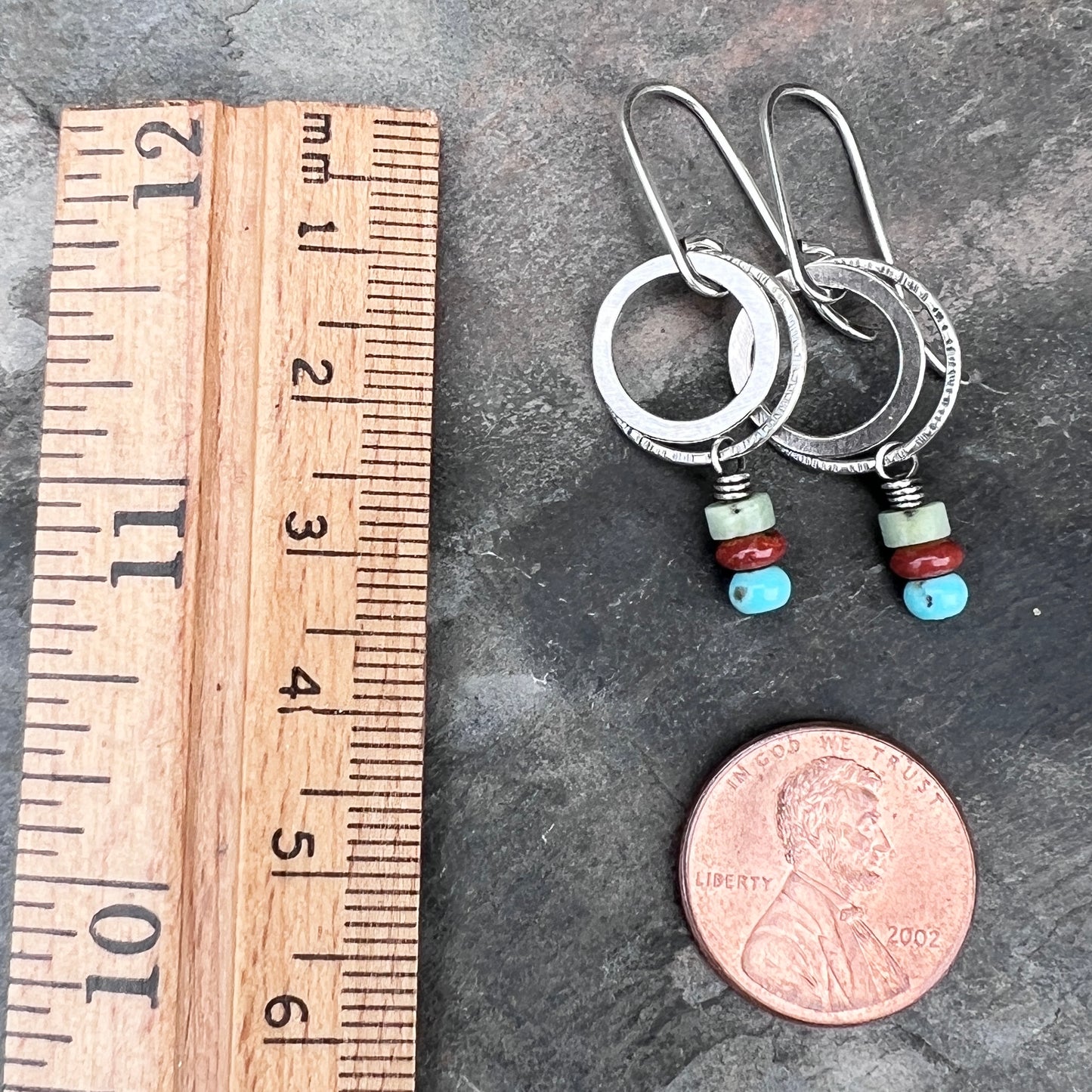 Sterling Silver Natural Stone Earrings | Turquoise, Jasper, and Chrysoprase on Small Hoop Dangles