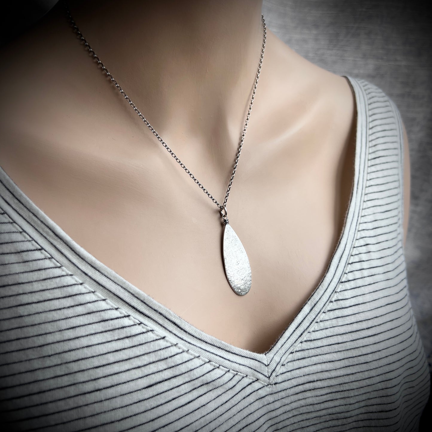 Sterling Silver Teardrop Necklace | Long Teardrop Pendant Necklace