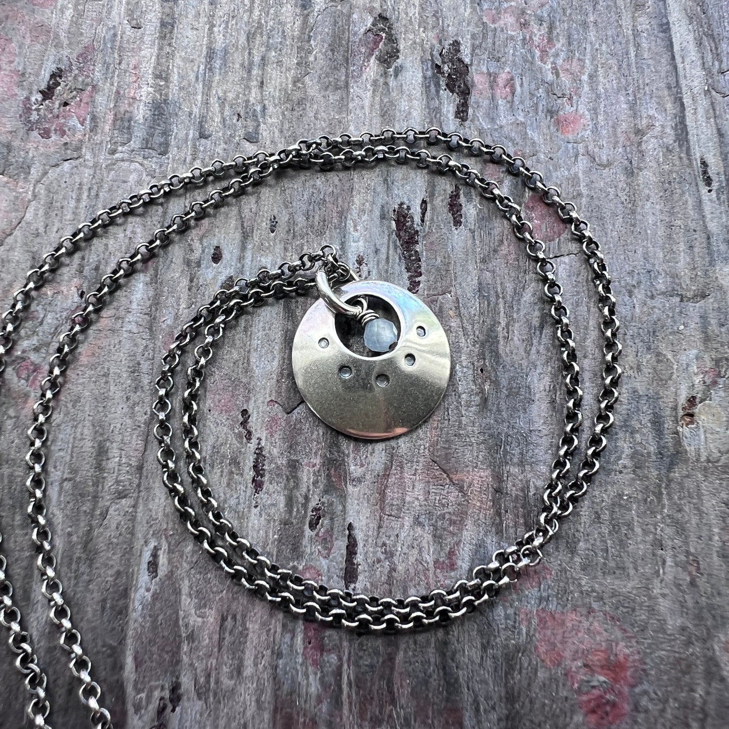 Customizable Sterling Silver Birthstone Necklace | Genuine Gemstone and Stamped Circle Pendant