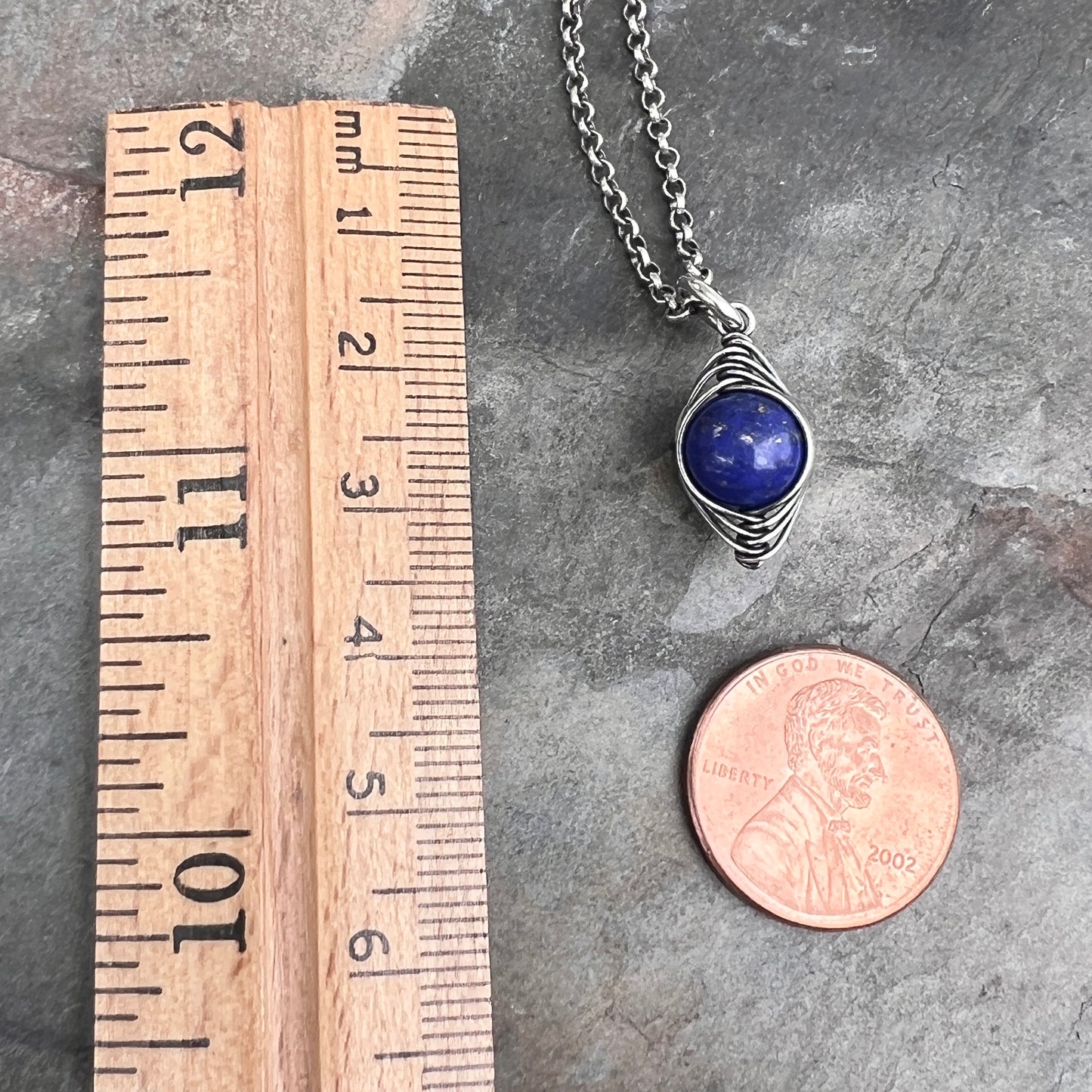Sterling Silver Lapis Lazuli Necklace | Blue Natural Stone Wire-wrapped Pendant