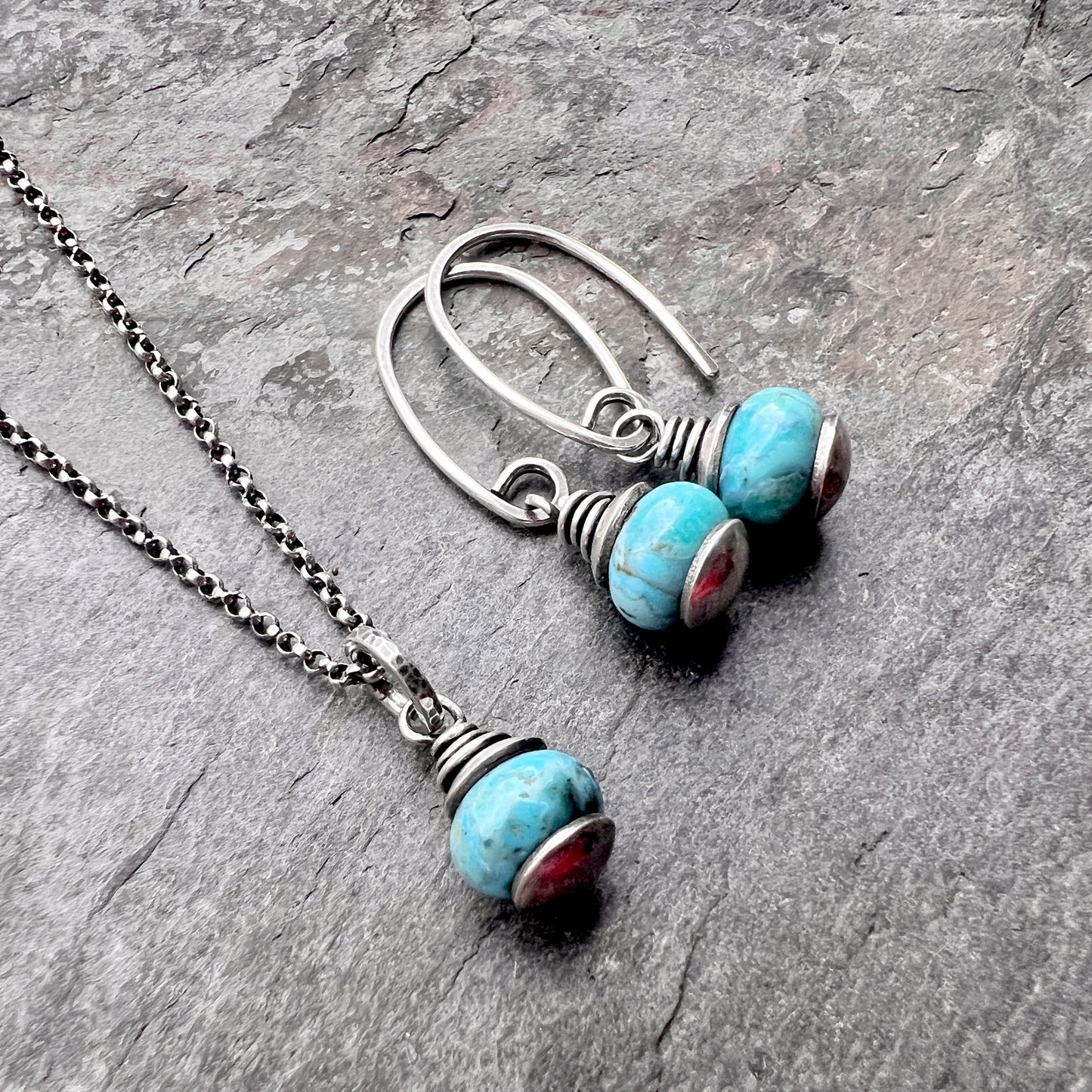 Genuine Turquoise Sterling Silver Necklace | Natural Stone Pendant on Lightweight Chain