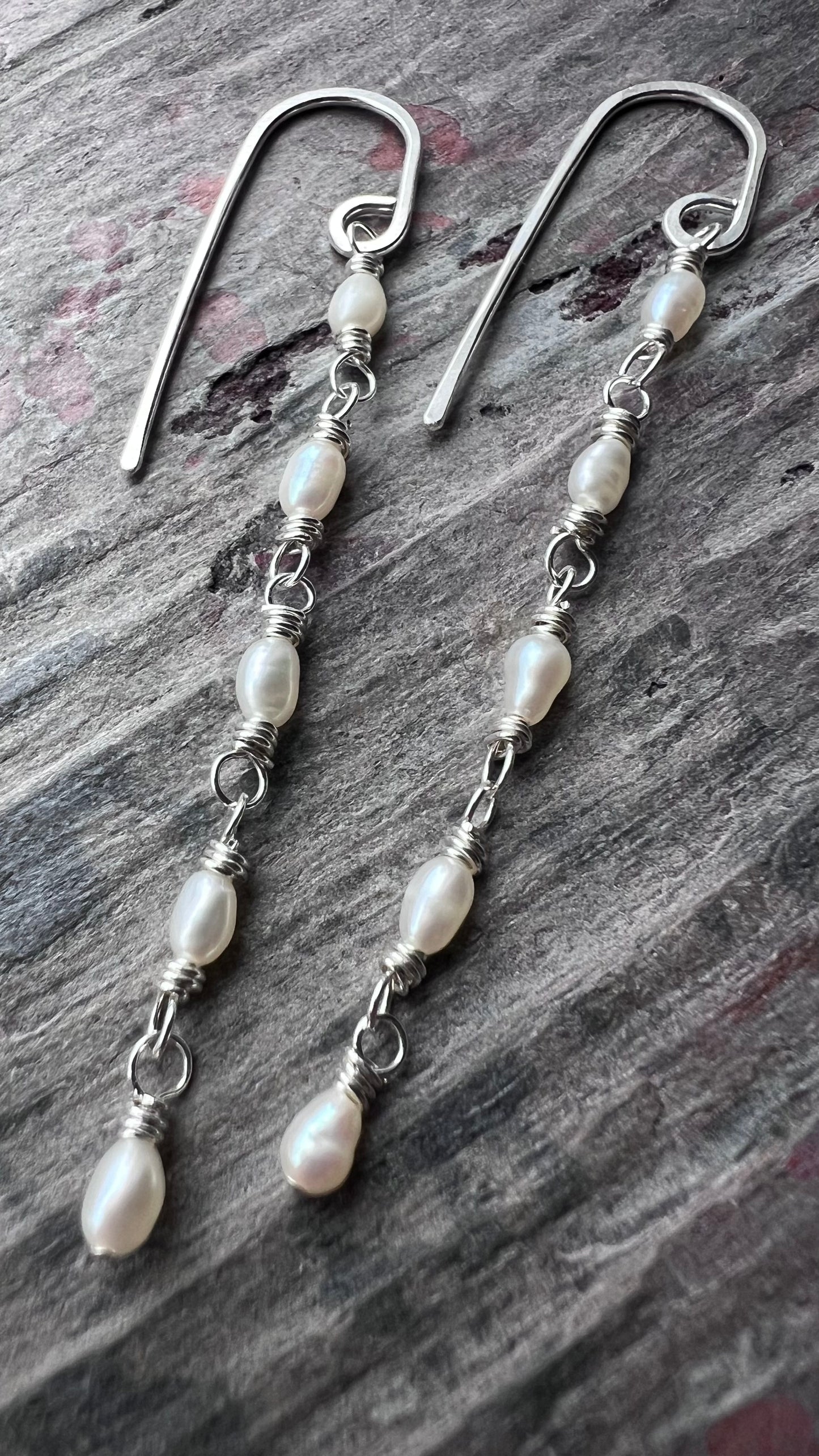 Sterling Silver Pearl Earrings | Long Genuine Pearl Silver or Gold Dangle Earrings