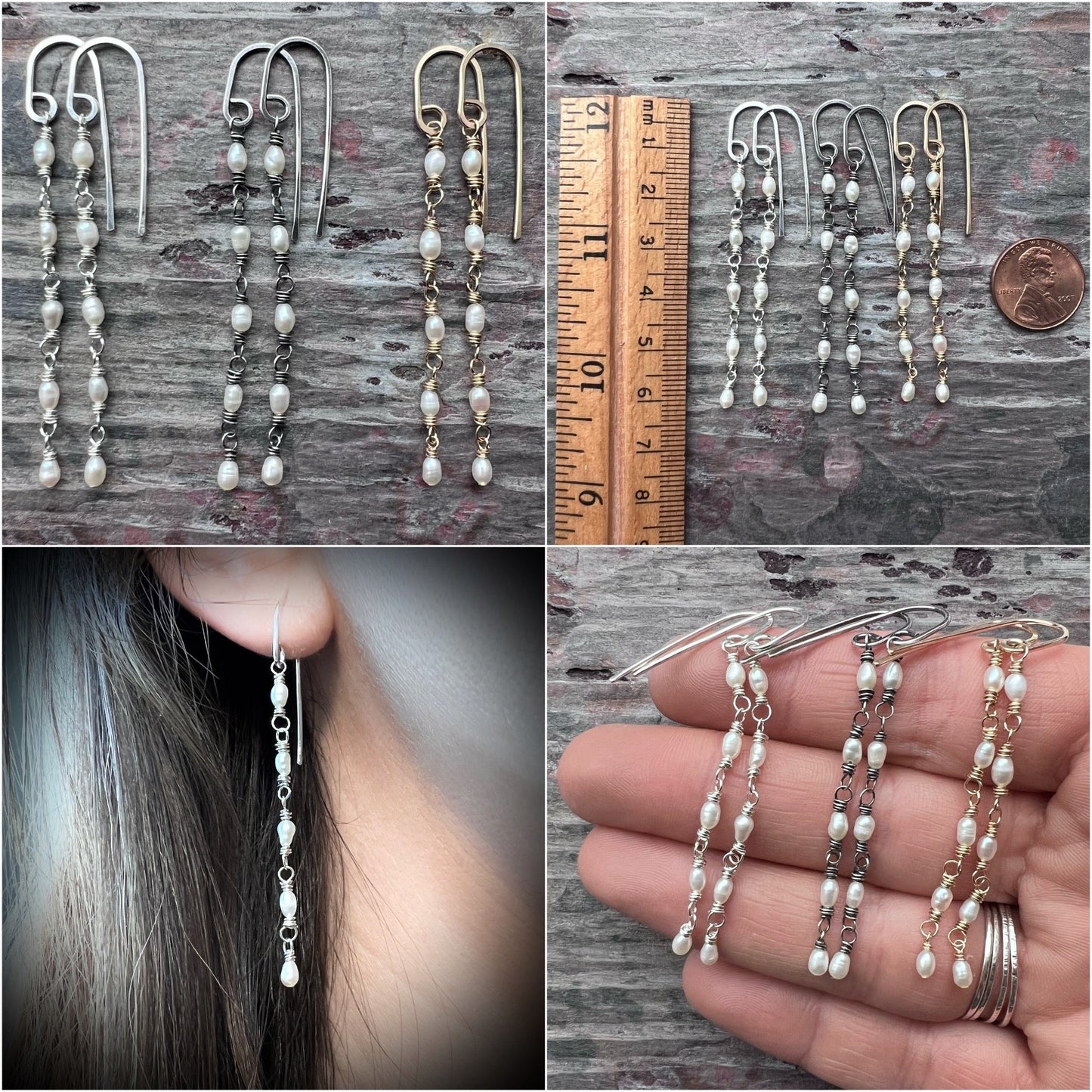 14k Goldfill Pearl Earrings | Long Genuine Pearl Gold or Silver Dangle Earrings