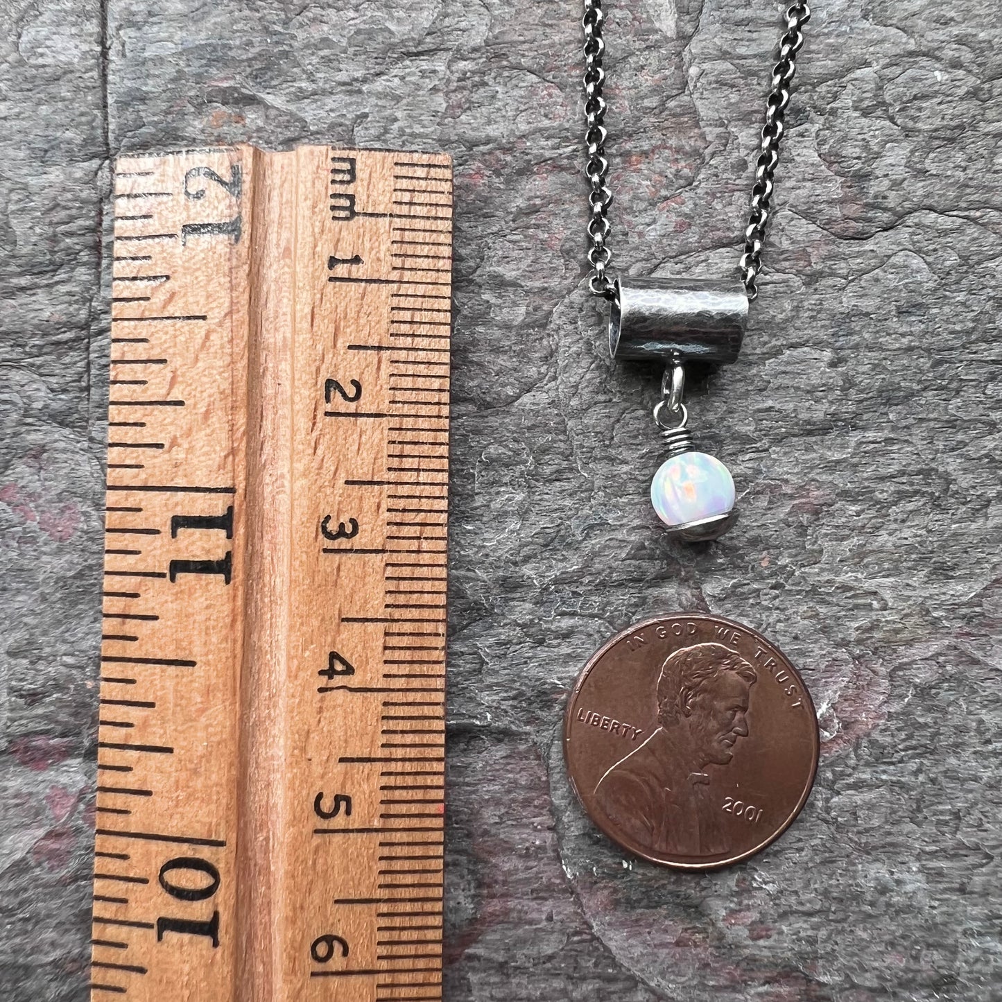 Sterling Silver and Simulated Opal Necklace - Simulated Opal Pendant on Sterling Silver Chain