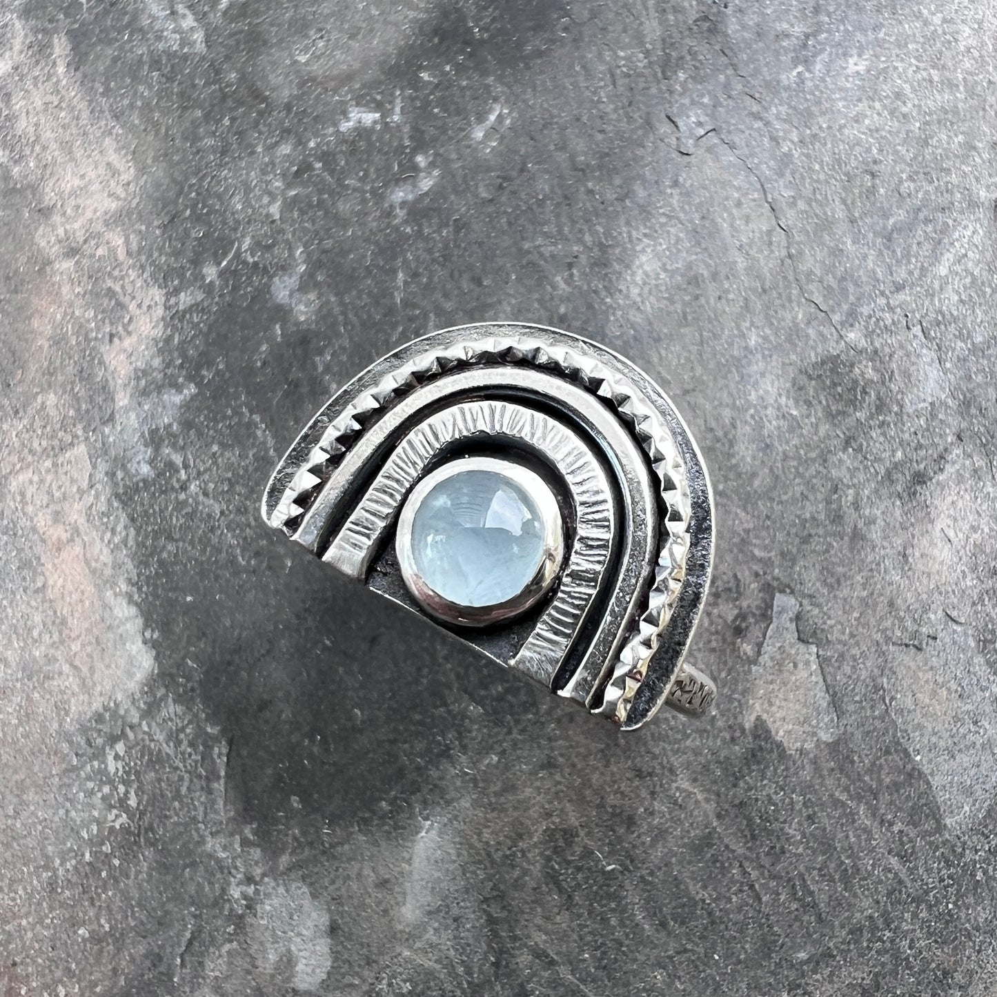 Genuine Aquamarine Sterling Silver Ring | Light Blue Natural Stone Arch Ring