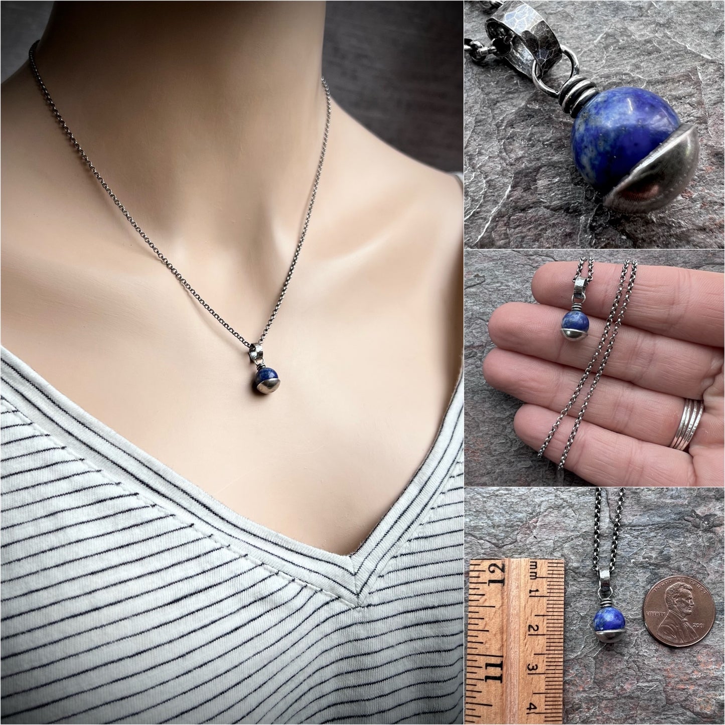 Sterling Silver Lapis Lazuli Necklace | Blue Natural Stone Pendant