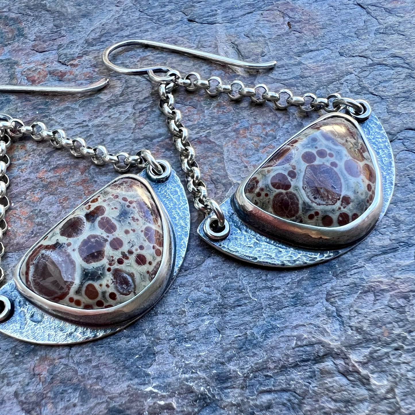 Sterling Silver Ocean Jasper Earrings - Handmade One-of-a-kind Earrings