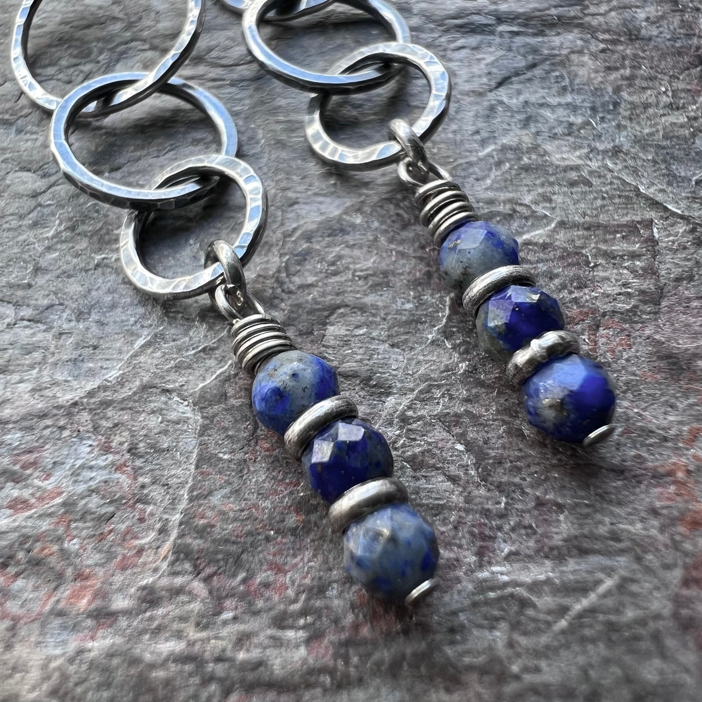 Sterling Silver Lapis Earrings Beaded