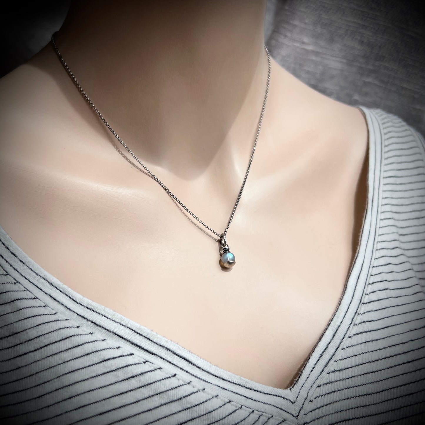Sterling Silver Labradorite Necklace | Dainty Labradorite Pendant on Lightweight Chain