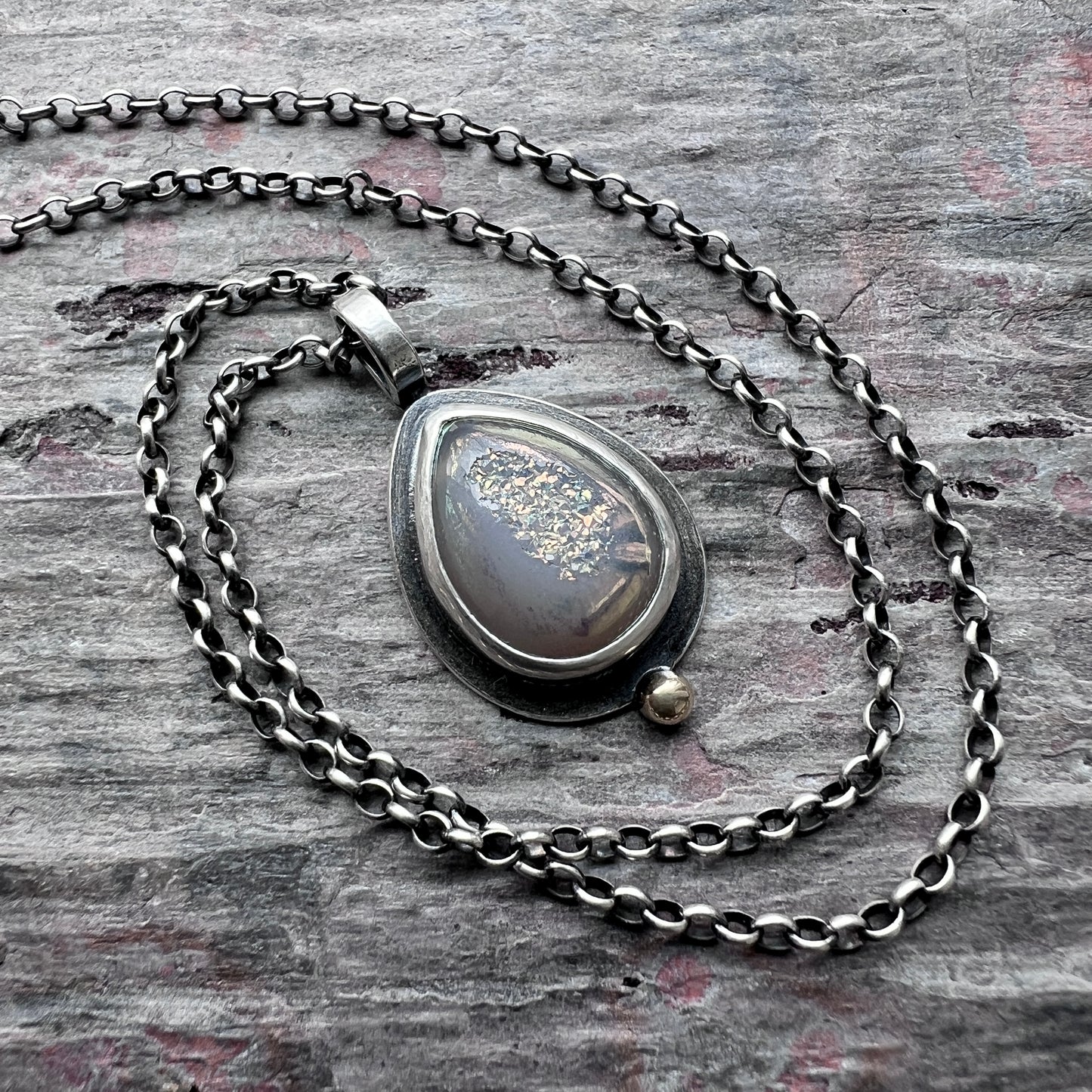 Sterling Silver Druzy Necklace | Raw Druzy Teardrop Pendant Necklace