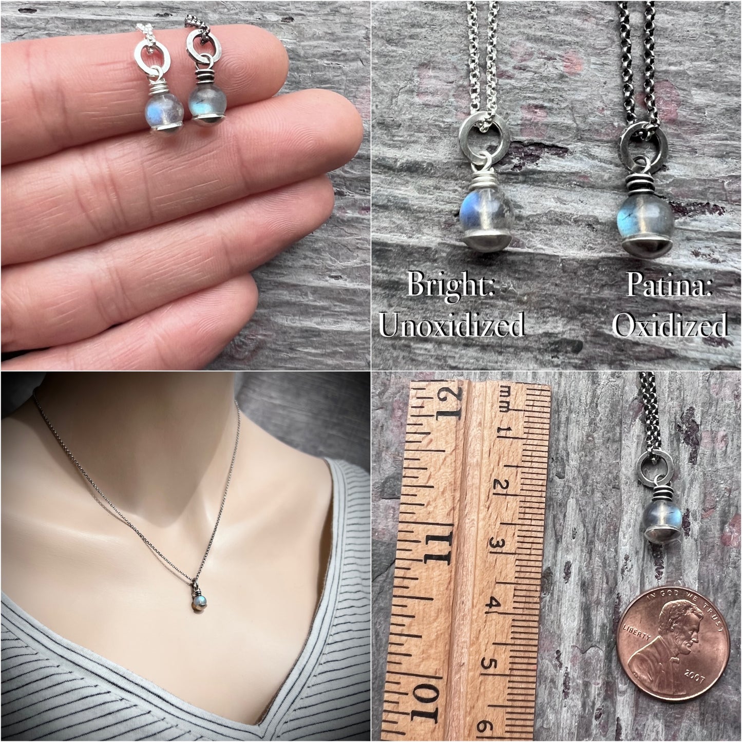 Sterling Silver Labradorite Necklace | Dainty Labradorite Pendant on Lightweight Chain