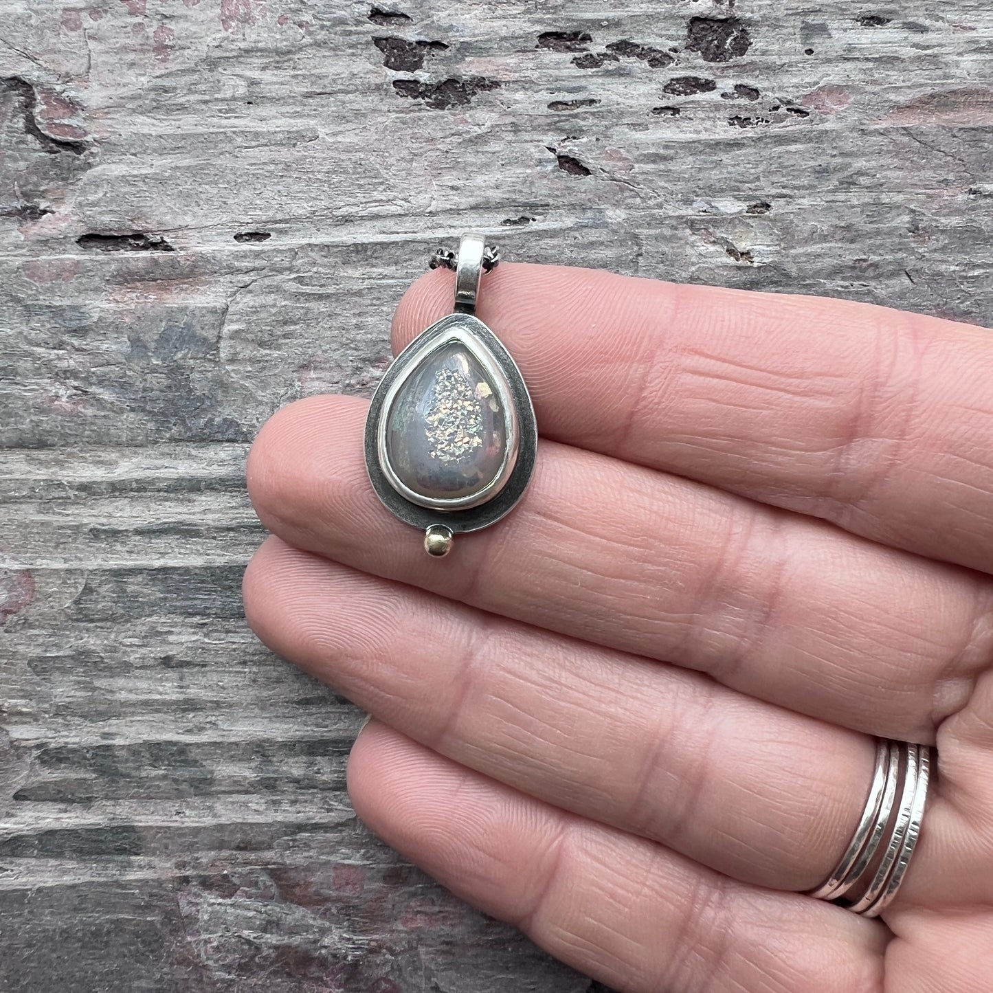 Sterling Silver Druzy Necklace | Raw Druzy Teardrop Pendant Necklace