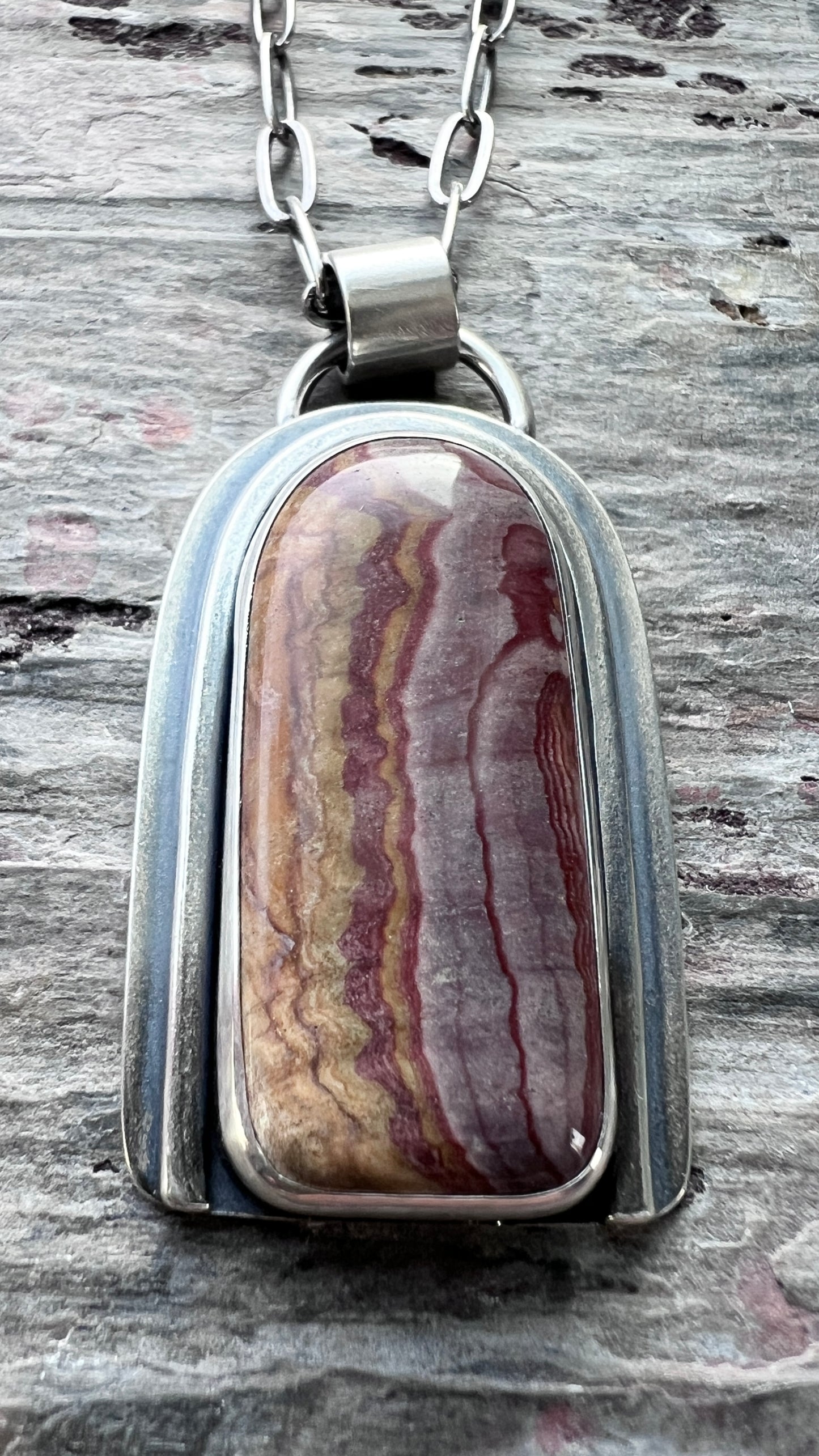 Sterling Silver Wonderstone Rhyolite Necklace | Natural Stone Arch Pendant