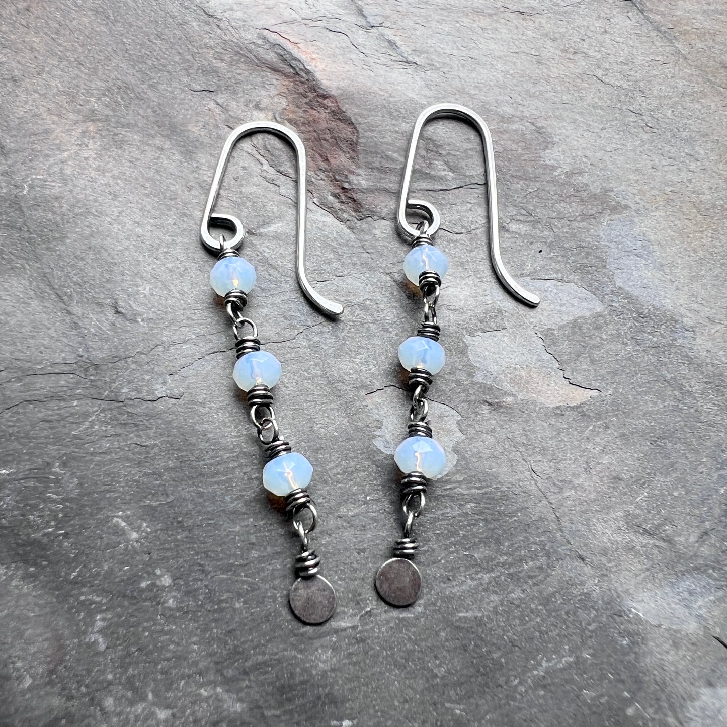 Sterling Silver Opalite Earrings | Beaded Opalite Long Dangles