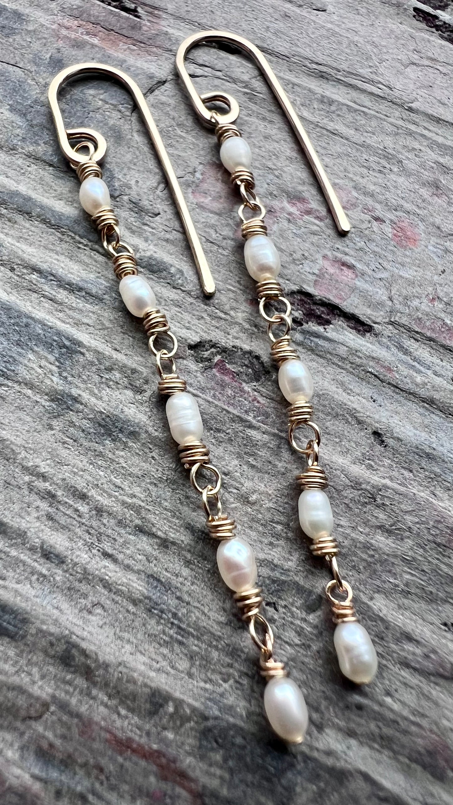 Sterling Silver Pearl Earrings | Long Genuine Pearl Silver or Gold Dangle Earrings