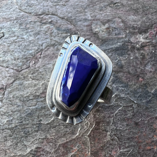 Sterling Silver Lapis Ring Genuine Lapis Lazuli Blue Natural Stone Statement Ring One of a Kind Handmade Jewelry