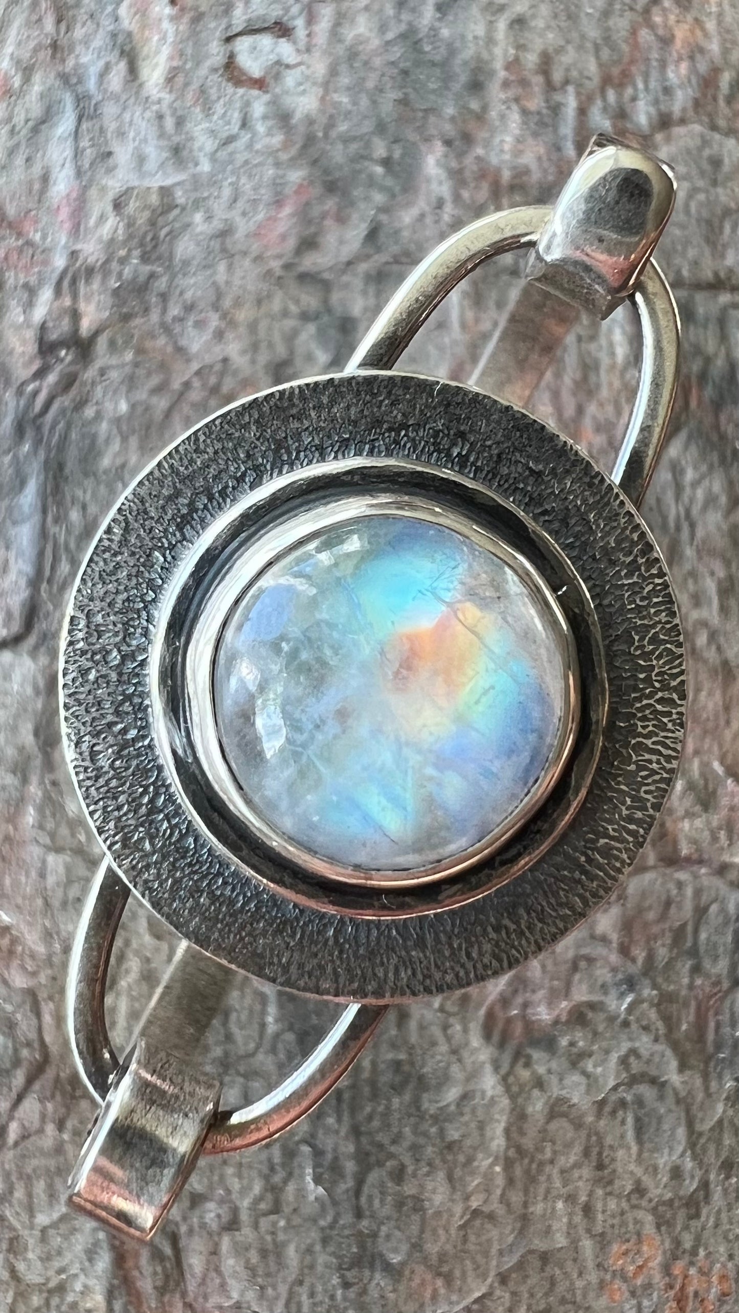 Rainbow Moonstone Sterling Silver Bracelet - Handmade One-of-a-kind Tension Cuff Bracelet