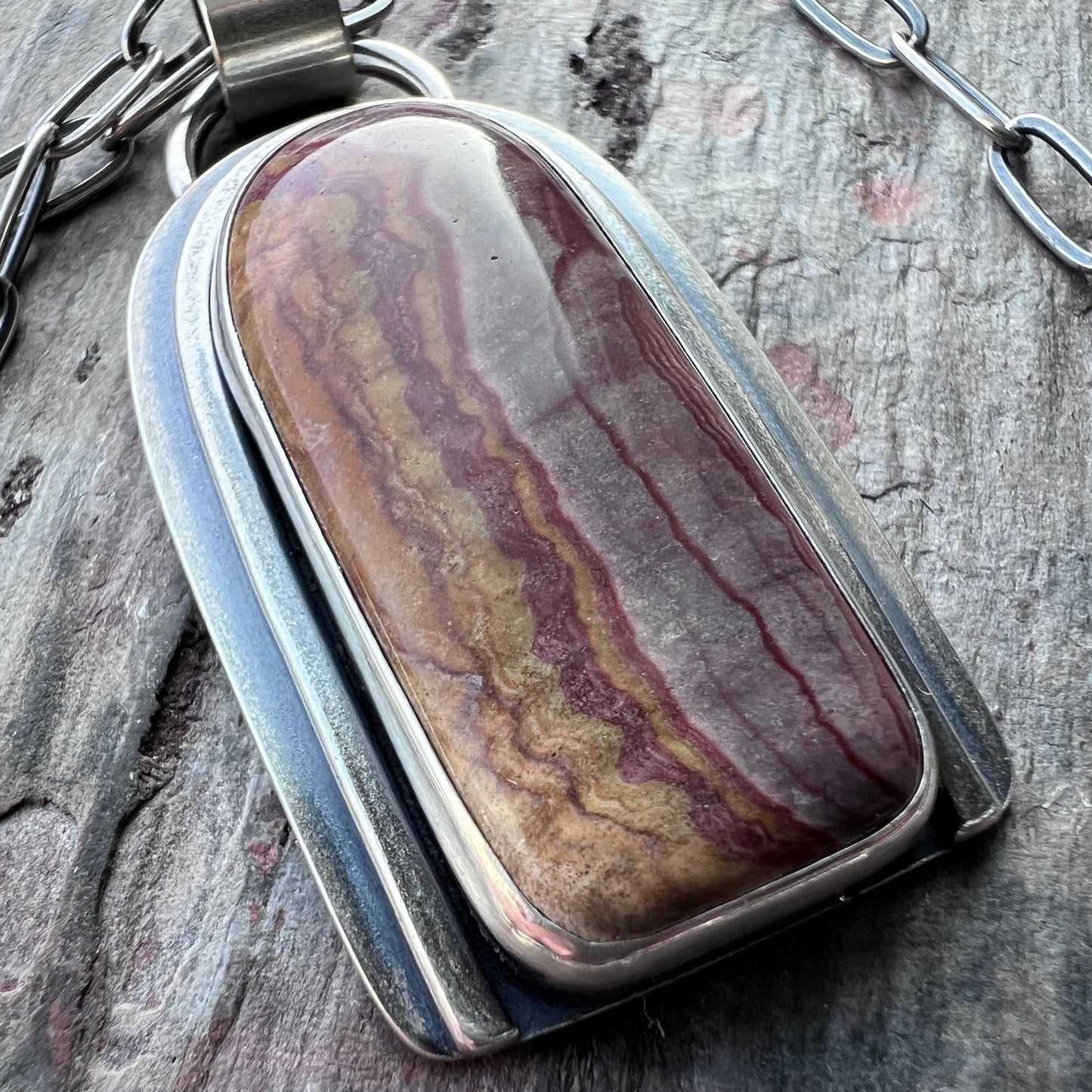 Sterling Silver Wonderstone Rhyolite Necklace | Natural Stone Arch Pendant