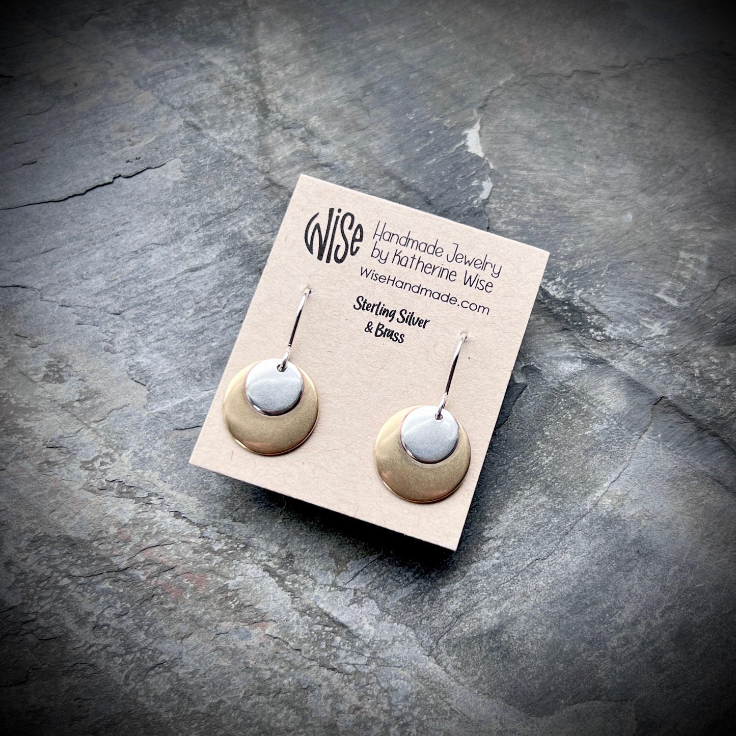 Sterling Silver and Golden Brass Earrings | Mixed Metal Layered Circle Dangles