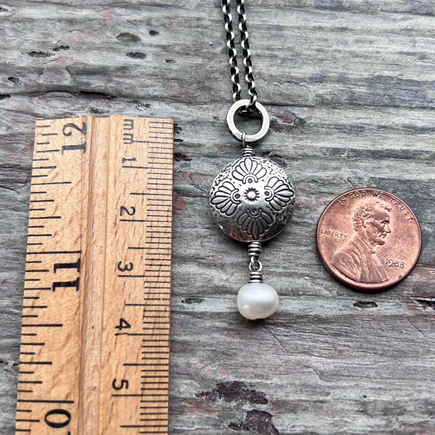 Sterling Silver Pearl Necklace | Floral Medallion and Genuine Pearl Pendant