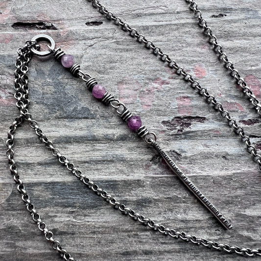 Customizable Sterling Silver Birthstone Necklace | Genuine Gemstone and Dainty Hammered Bar Pendant