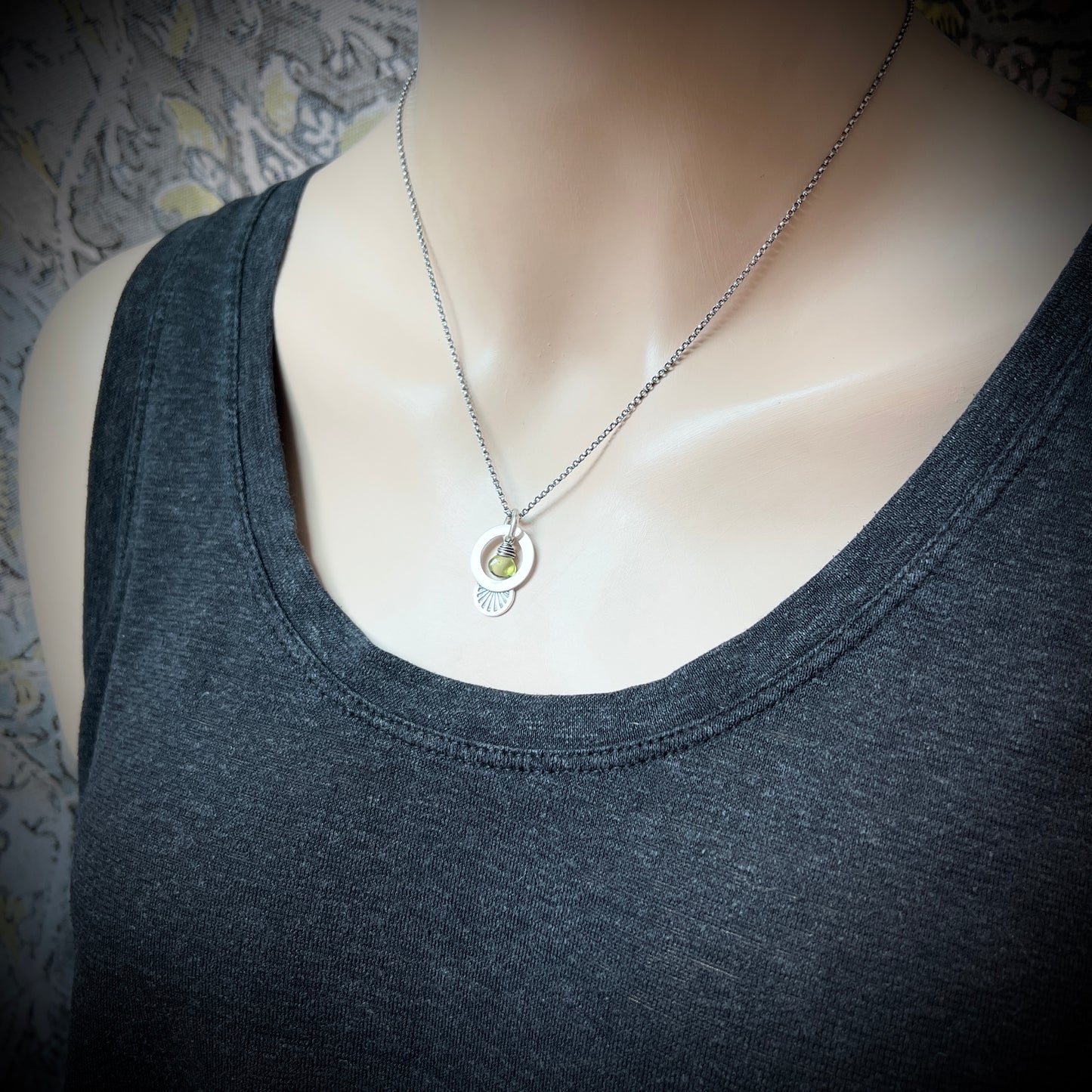 Sterling Silver Genuine Peridot Necklace | Green Natural Stone Stamped SilverPendant