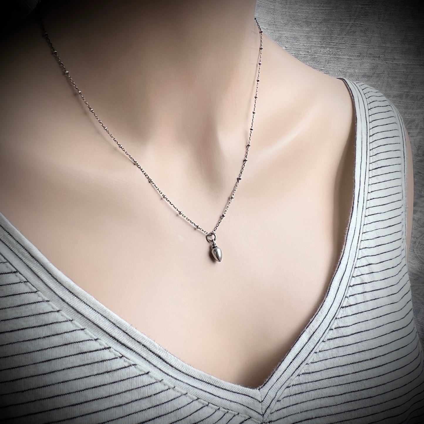 Sterling Silver Teardrop Spike Necklace | Small Silver Point Pendant Necklace