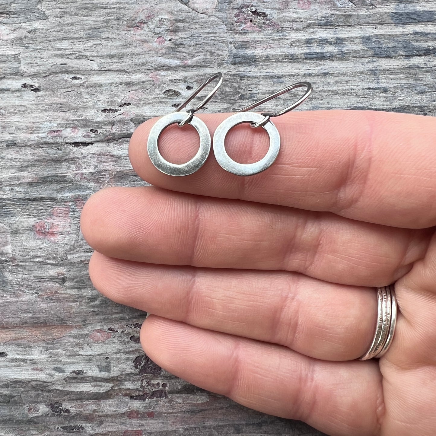 Sterling Silver Small Circle Earrings | Minimalist Organic Ring Dangle Hoops