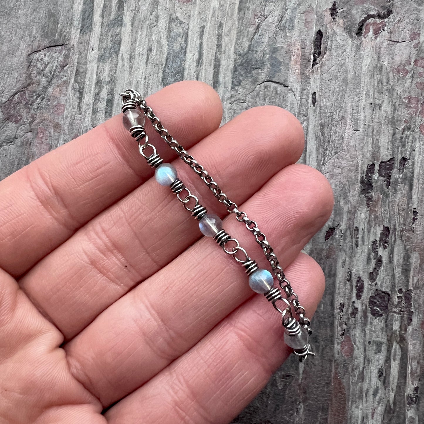Sterling Silver Labradorite Bracelet | Beaded Natural Stone Adjustable Bracelet