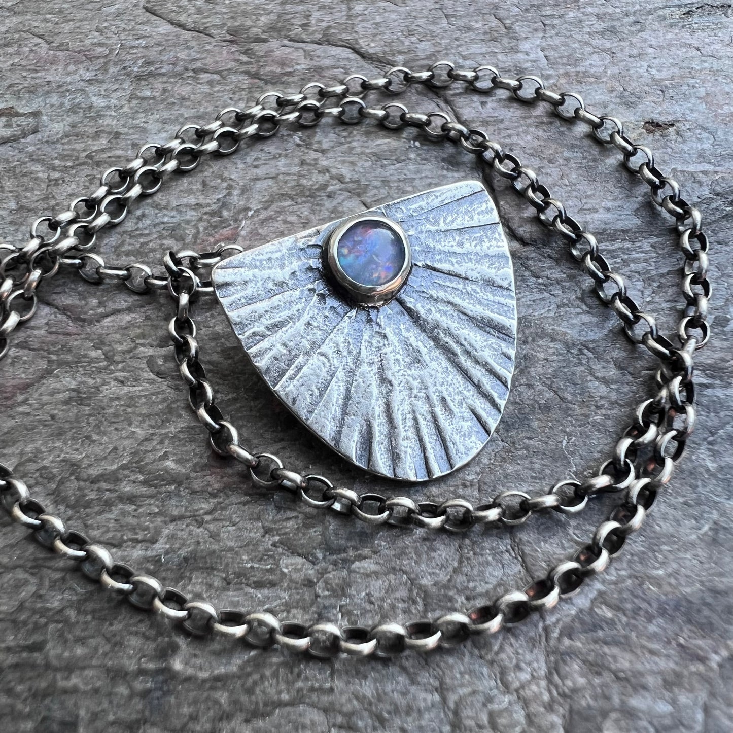 Opal Sterling Silver Necklace - Handmade Opal Triplet Pendant on Sterling Silver Chain