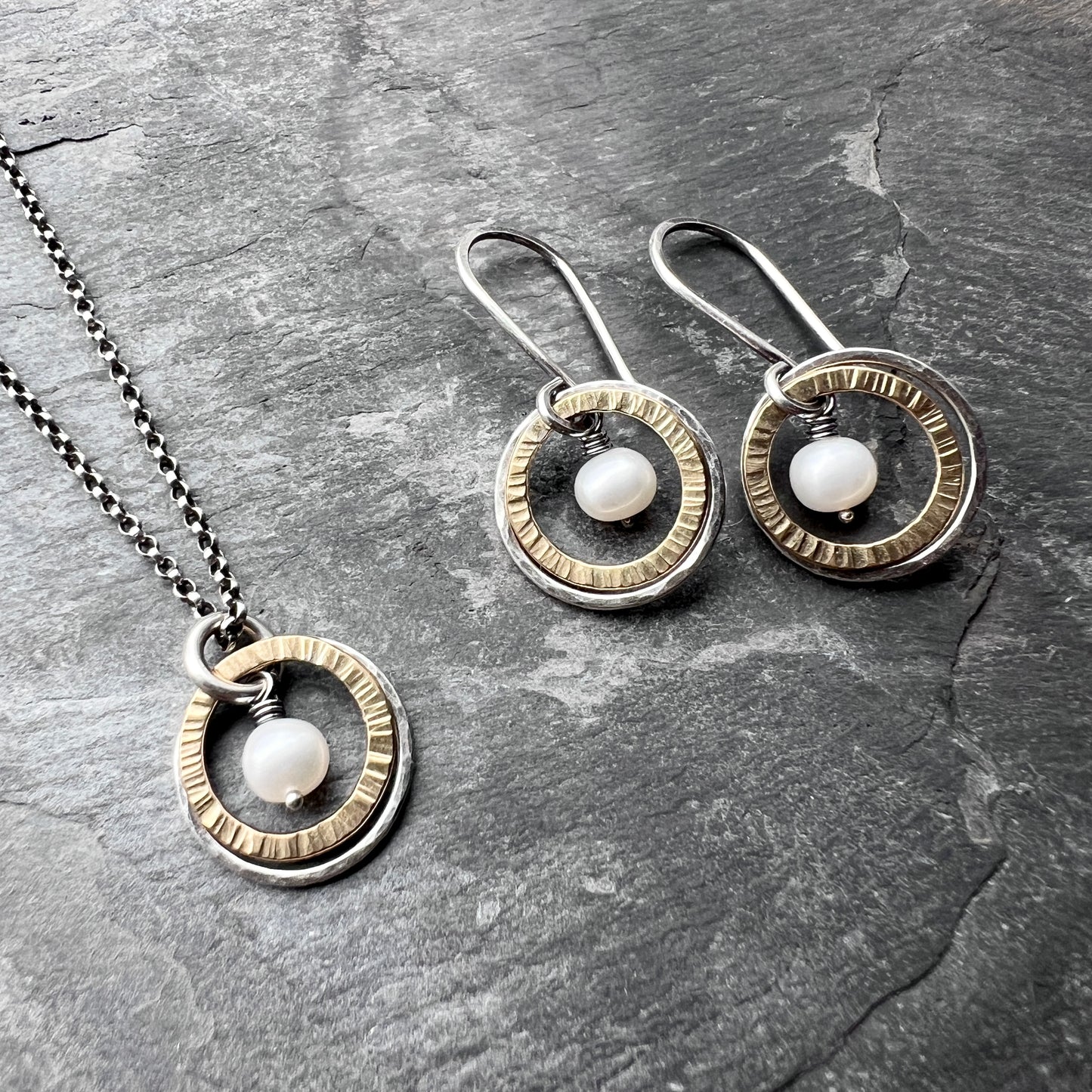 Dainty Pearl Sterling Silver Necklace | Mixed Metal White Pearl Pendant