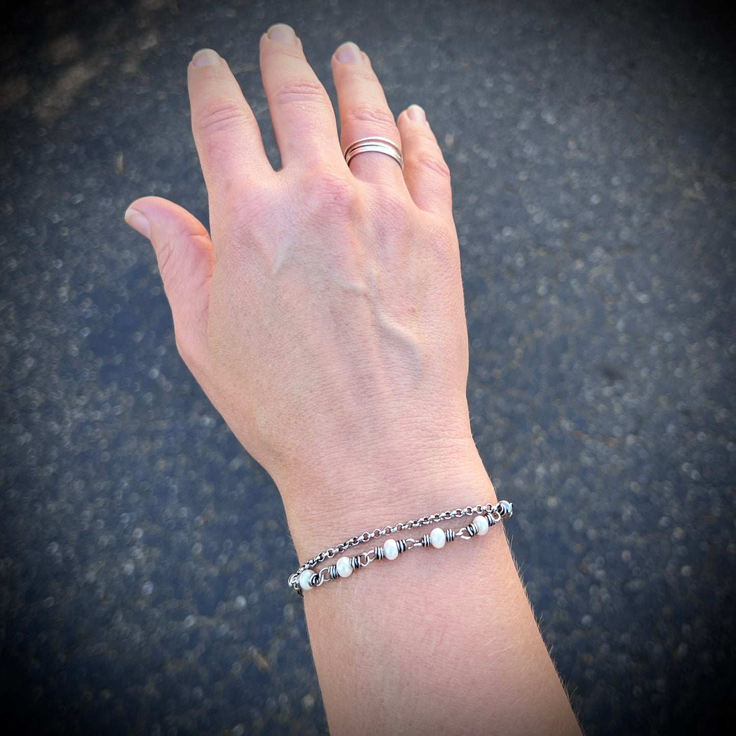 Sterling Silver Pearl Bracelet | Beaded Natural Pearl Adjustable Bracelet