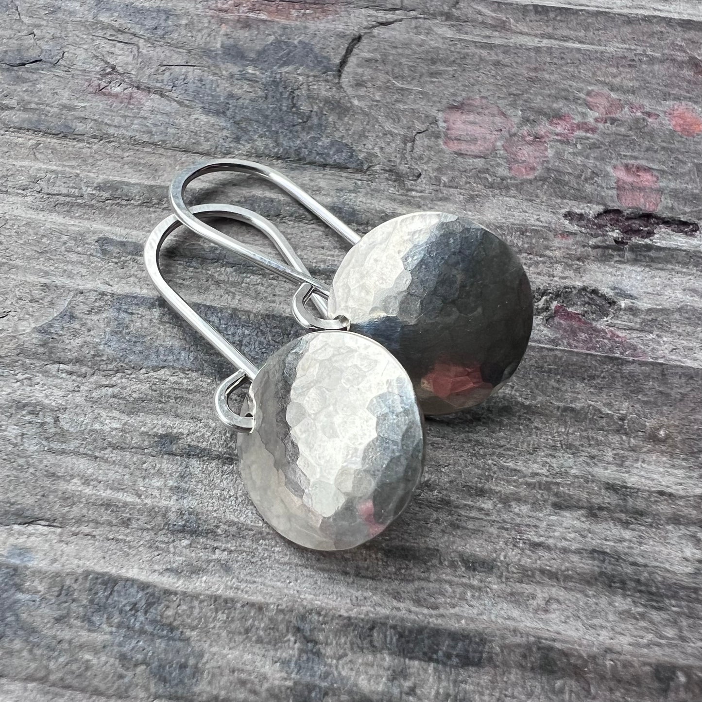 Hammered Sterling Silver Earrings | Small Hammered Silver or Gold Circle Dangle Earrings