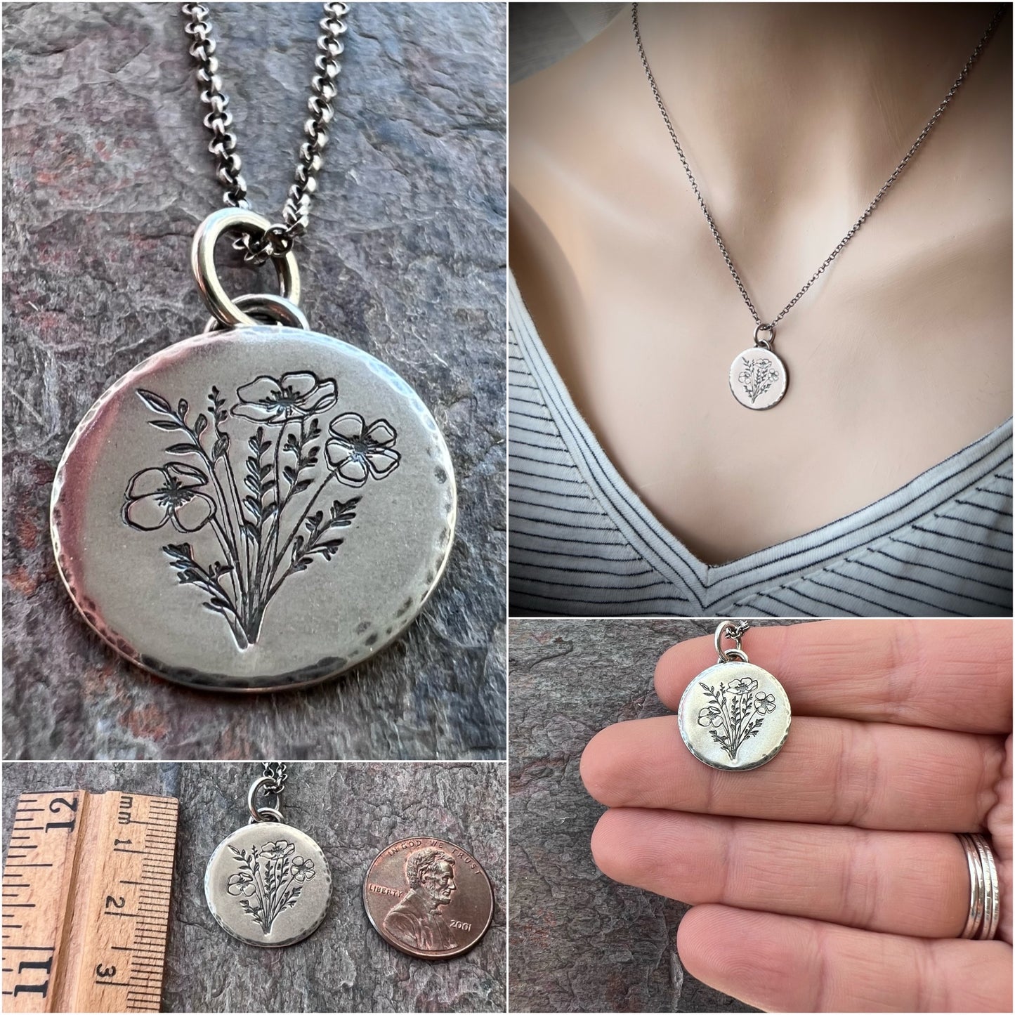 Sterling Silver Wildflower Necklace | Flower Pendant Silver Necklace