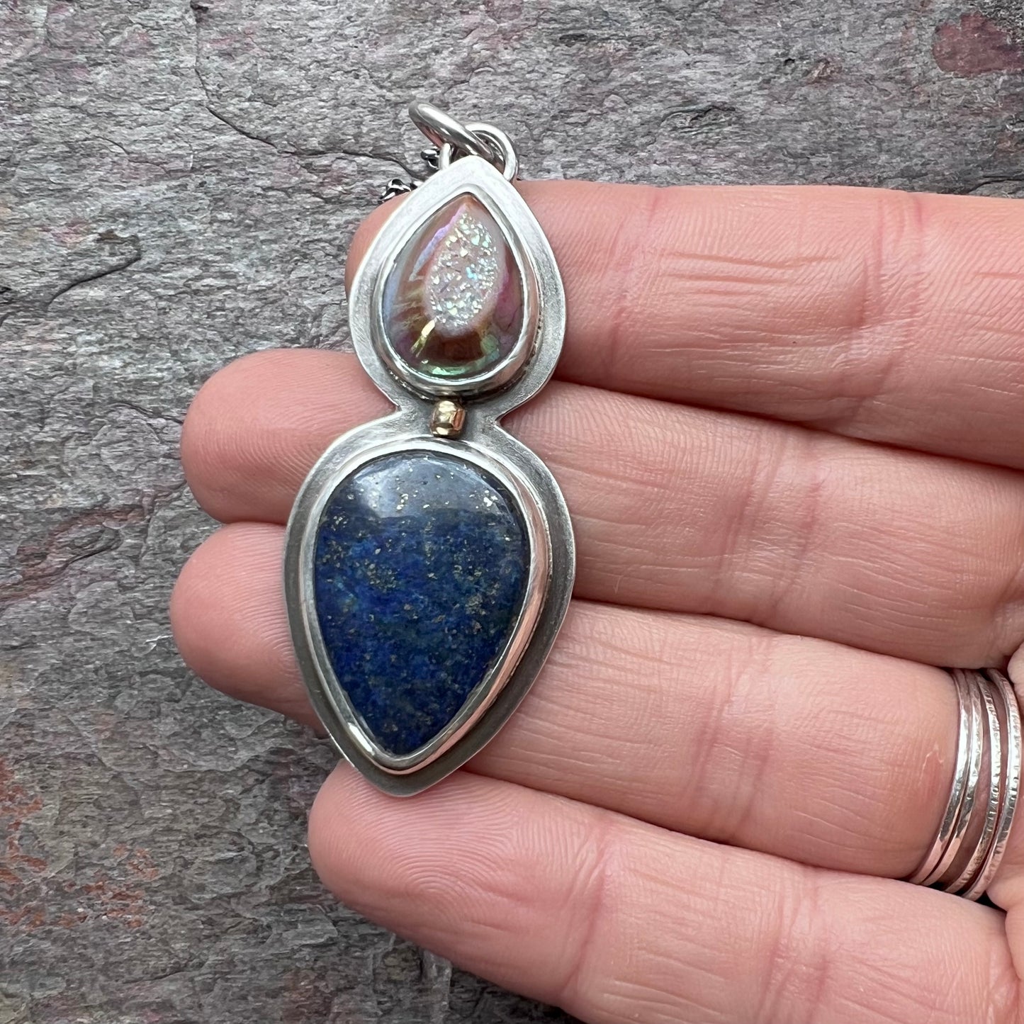 Sterling Silver Lapis Lazuli Necklace One of a Kind Raw Druzy