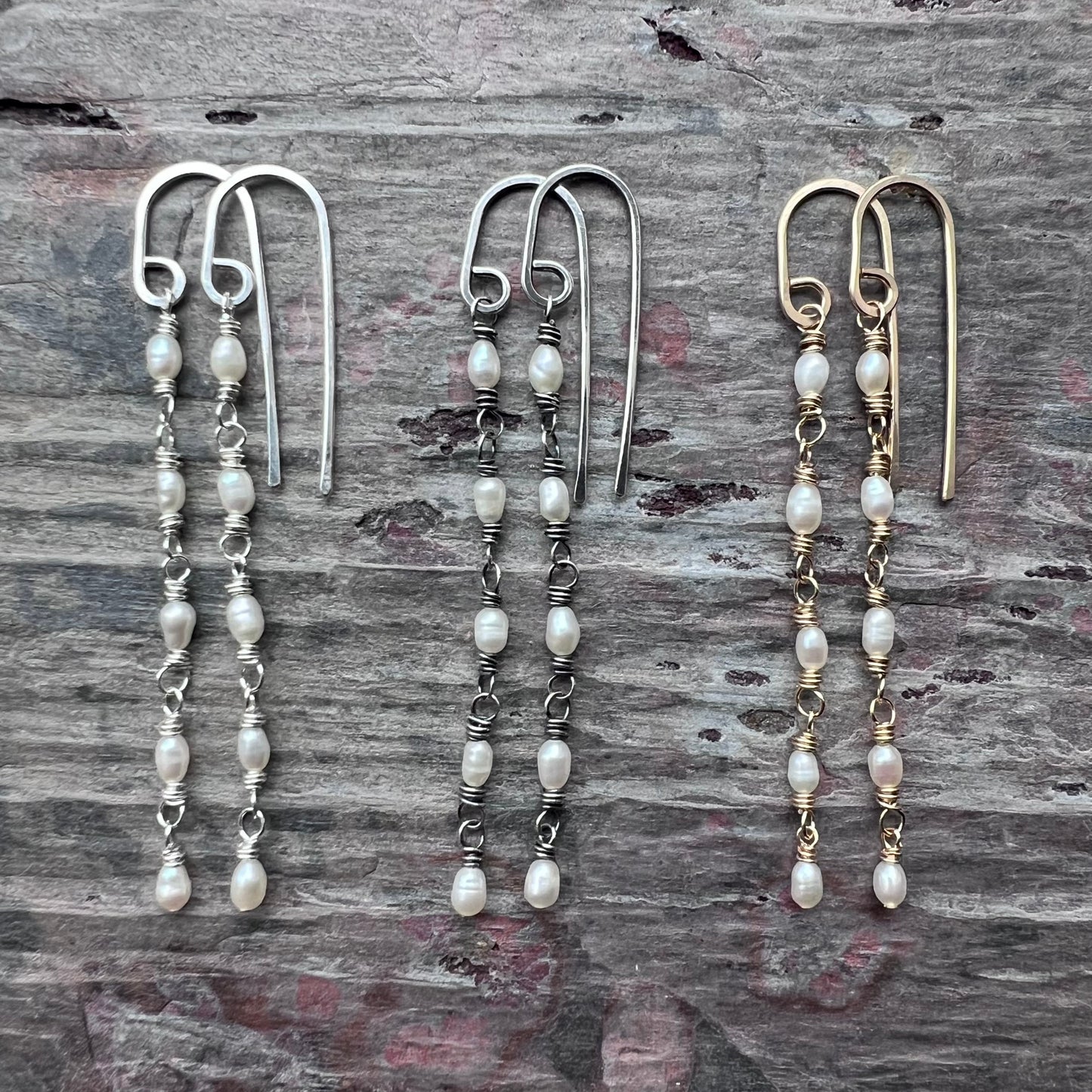 14k Goldfill Pearl Earrings | Long Genuine Pearl Gold or Silver Dangle Earrings