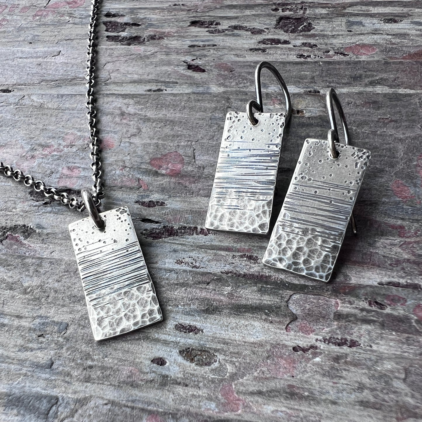 Sterling Silver Hammered Earrings | Artsy Multi Textured Rectangle Earrings