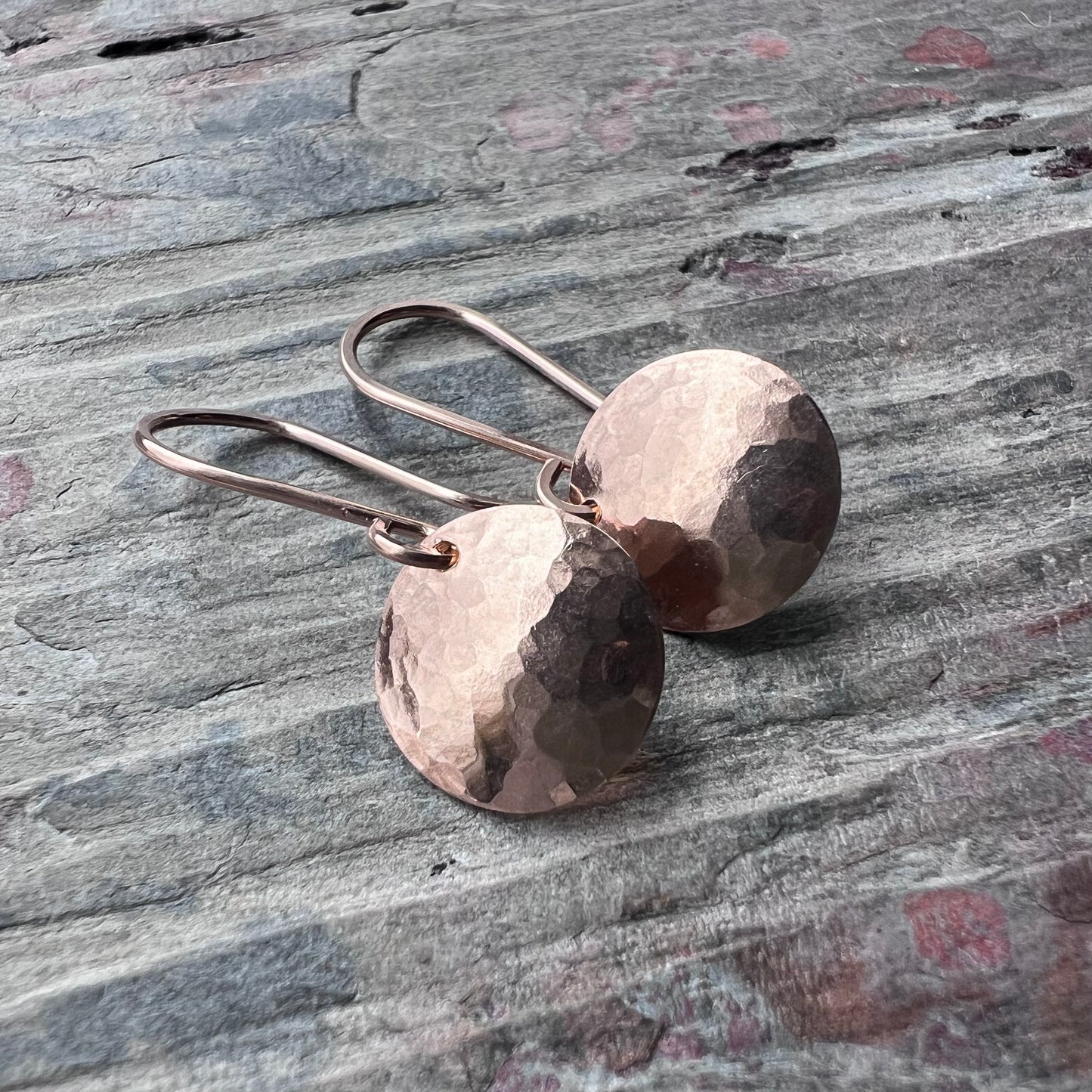 Hammered Sterling Silver Earrings | Small Hammered Silver or Gold Circle Dangle Earrings