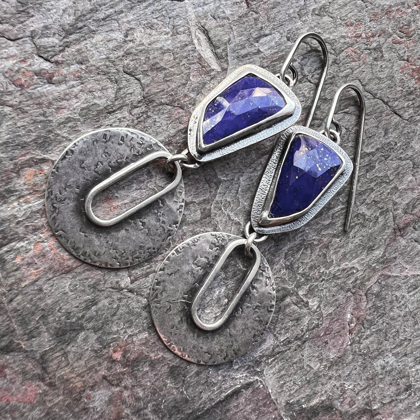 Sterling Silver Lapis Earrings Genuine Lapis Lazuli Blue Natural Stone Modern Statement Earrings One of a Kind