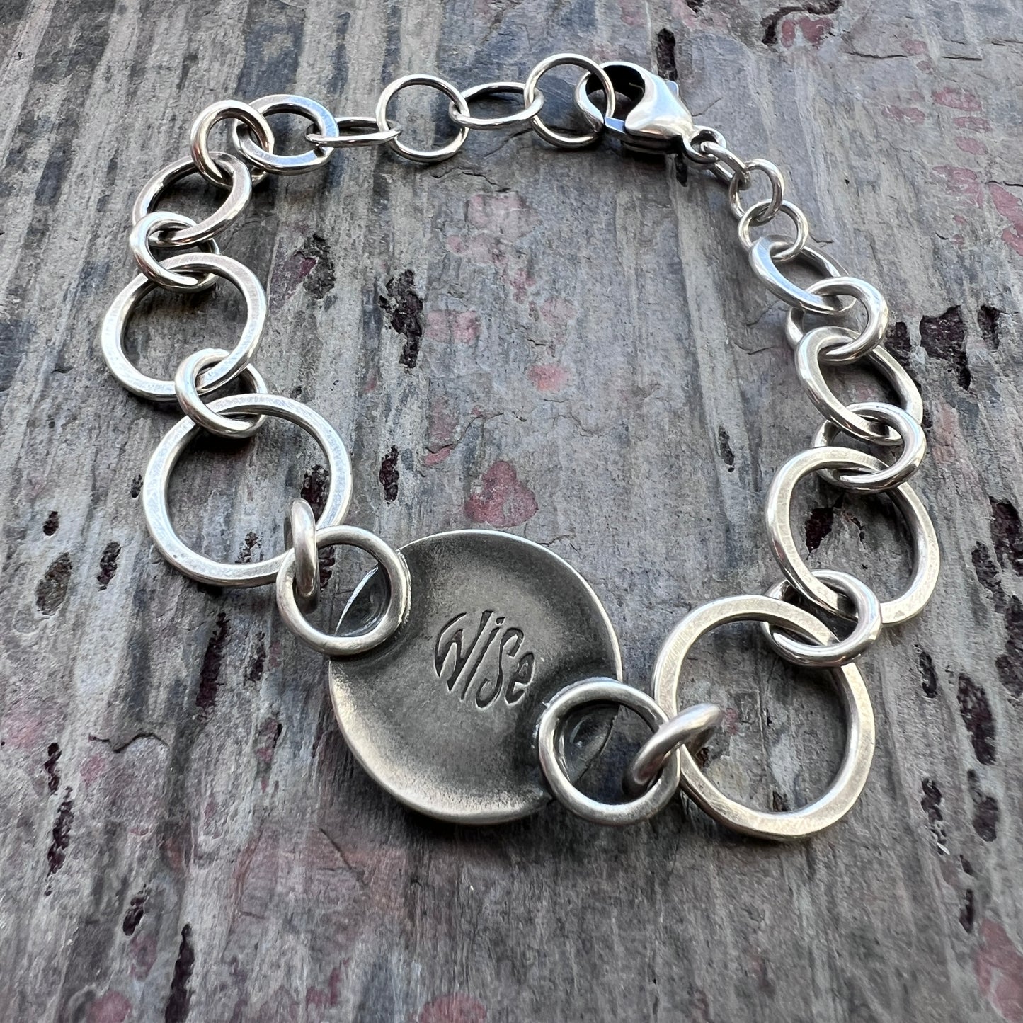 Sterling Silver Rainbow Moonstone Bracelet | Natural Stone Hammered Silver Bracelet