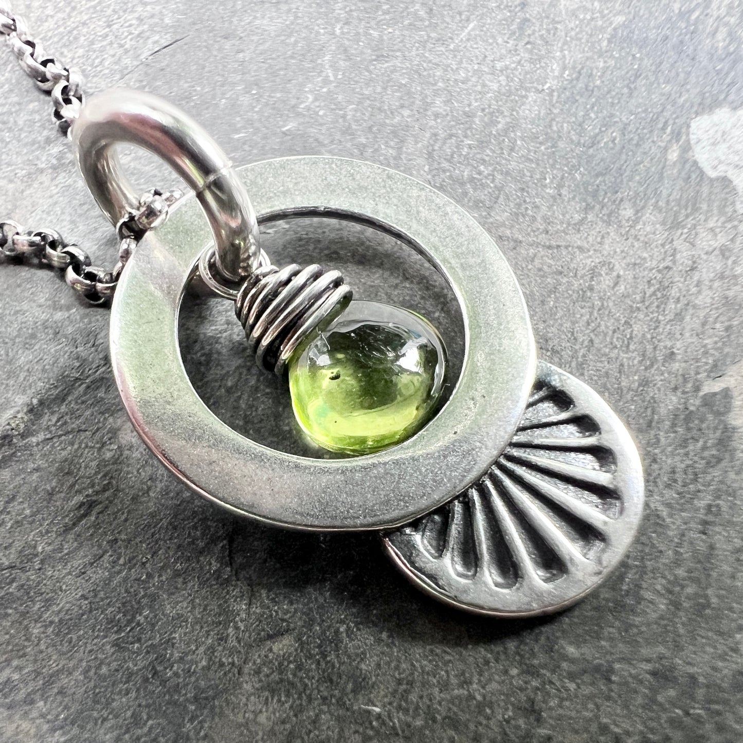 Sterling Silver Genuine Peridot Necklace | Green Natural Stone Stamped SilverPendant