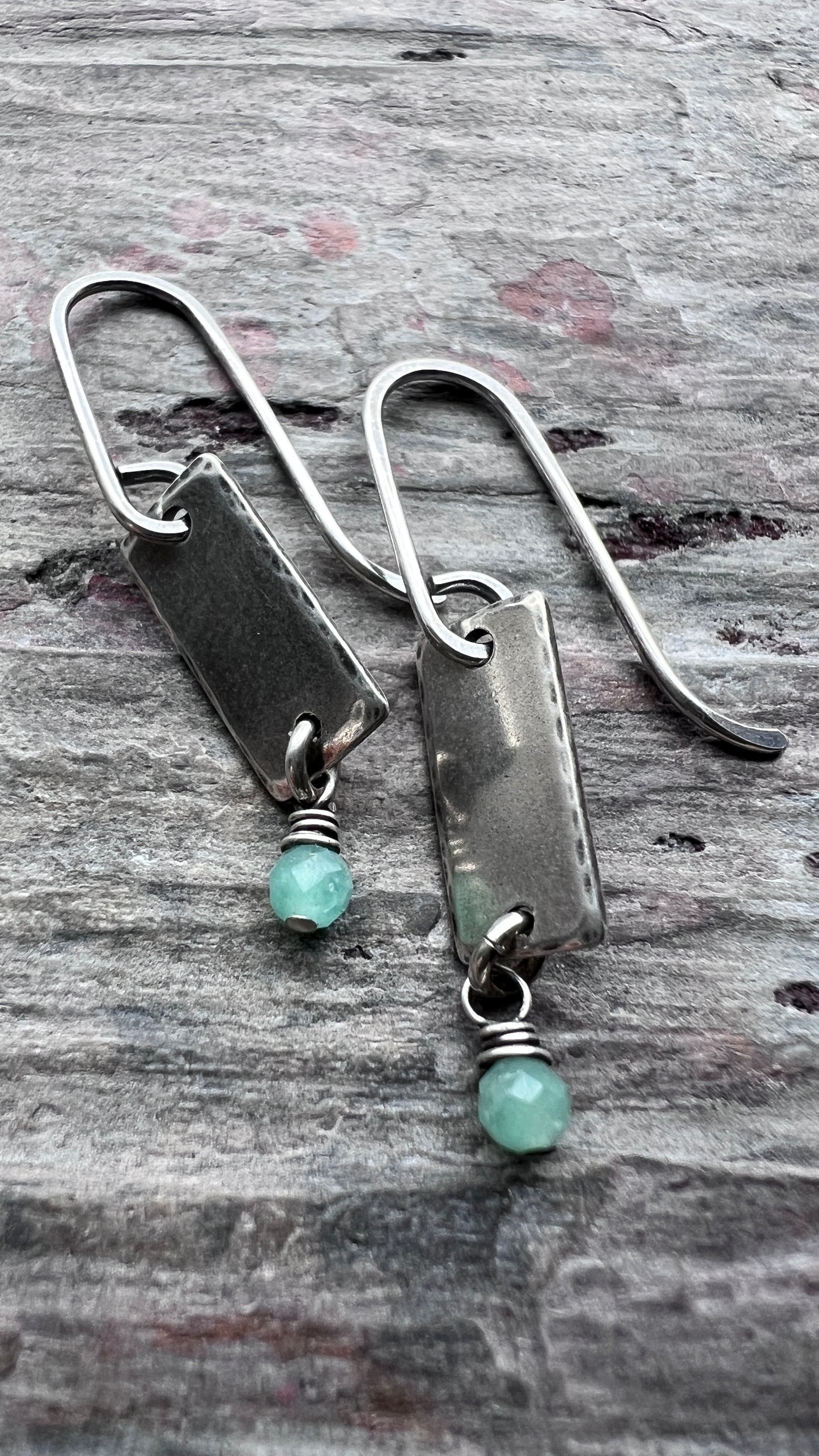 Customizable Sterling Silver Birthstone Earrings | Tiny Genuine Gemstone on Small Silver Bar Dangle Earrings