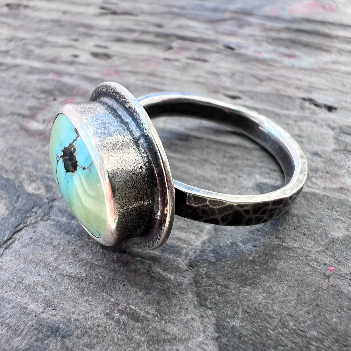 Sterling Silver Turquoise Ring | Genuine Natural Turquoise Cabochon Ring - Size 9.25