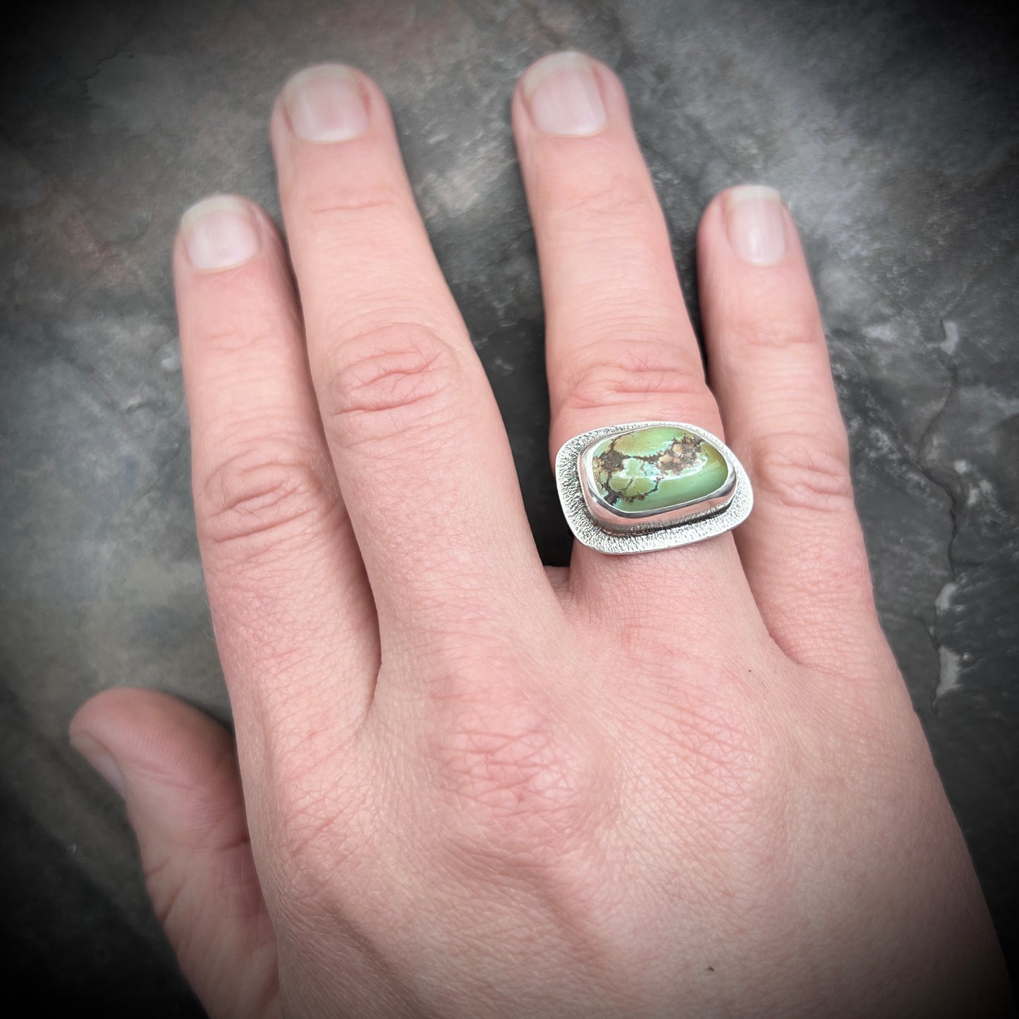 Sterling Silver Turquoise Ring | Genuine Natural Turquoise Cabochon Ring - Size 8