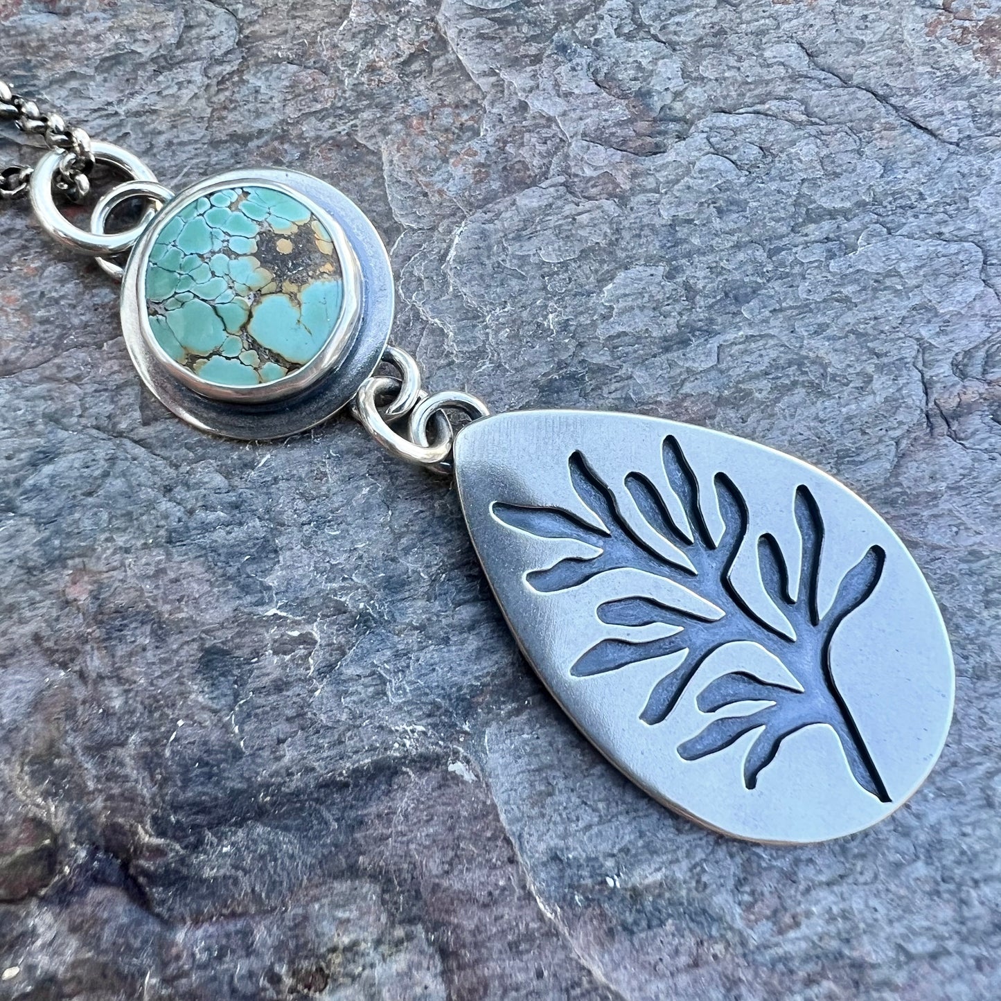 Turquoise Sterling Silver Necklace - Handmade One-of-a-kind Pendant on Sterling Silver Chain