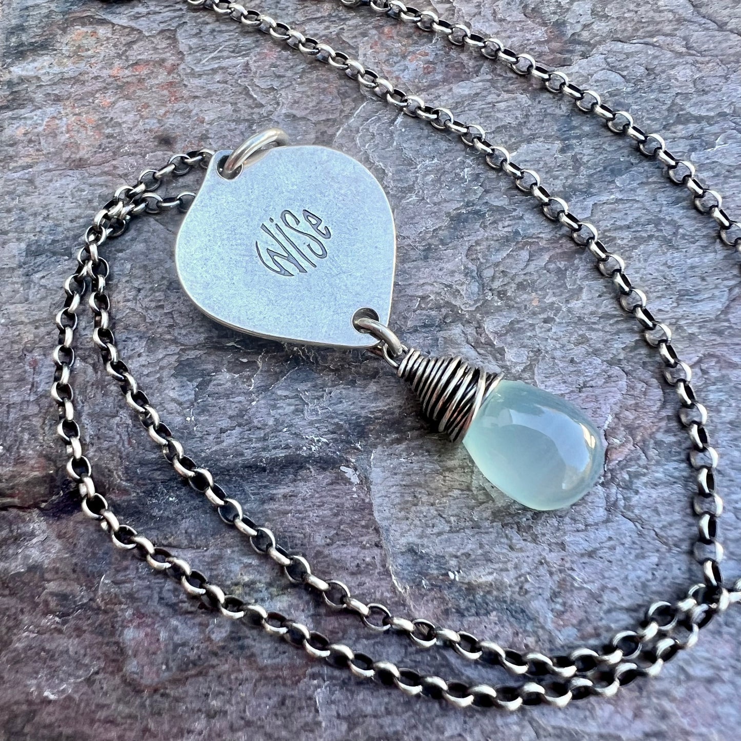 Turquoise and Chalcedony Sterling Silver Necklace - Handmade One-of-a-kind Pendant on Sterling Silver Chain