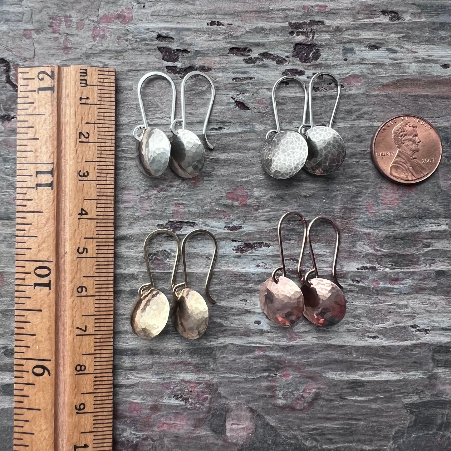 Hammered Sterling Silver Earrings | Small Hammered Silver or Gold Circle Dangle Earrings