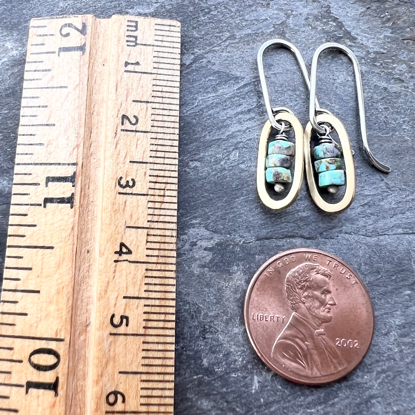 Turquoise Sterling Silver Earrings | Mixed Metal Brown Matrix Turquoise Small Dangles